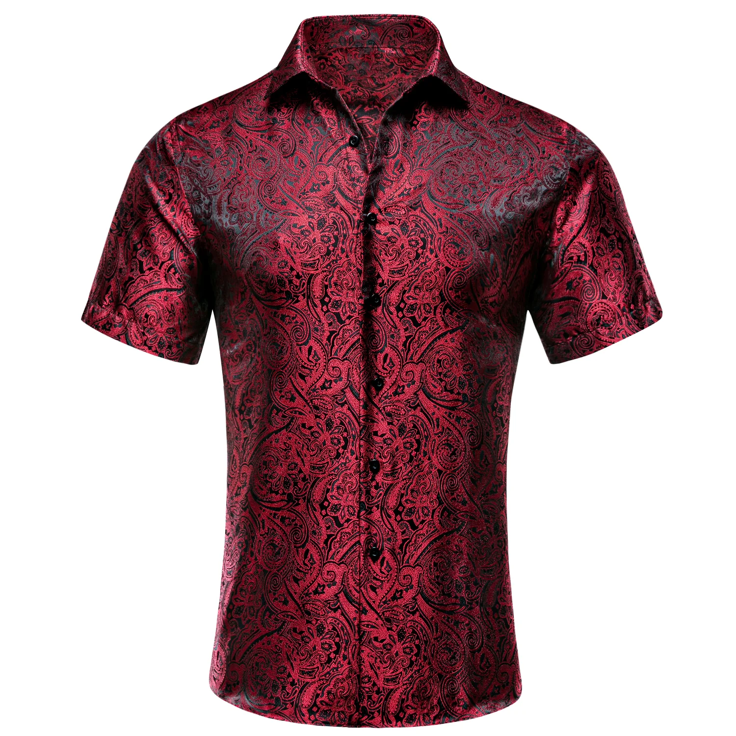 Deep Red Paisley Silk Men's Short Sleeve Shirt