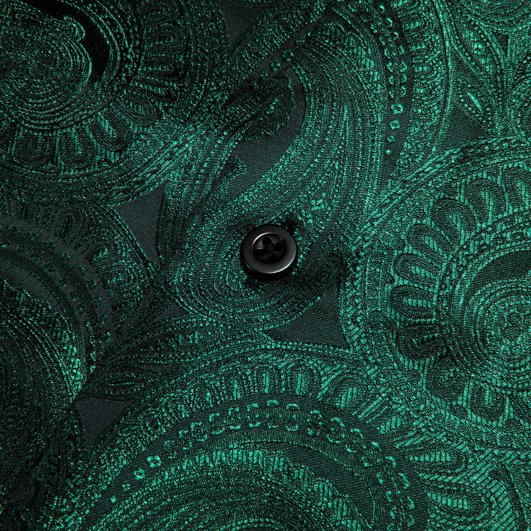 New Luxury Green Paisley Pattern Silk Men's Long Sleeve Shirt