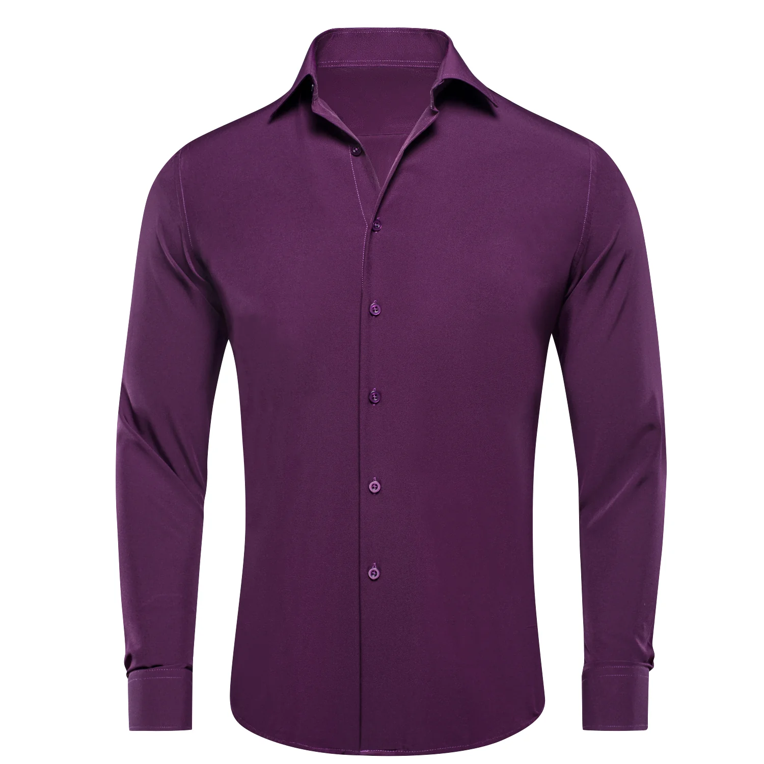 New Dark Purple Solid Men's Long Sleeve Cotton Shirt