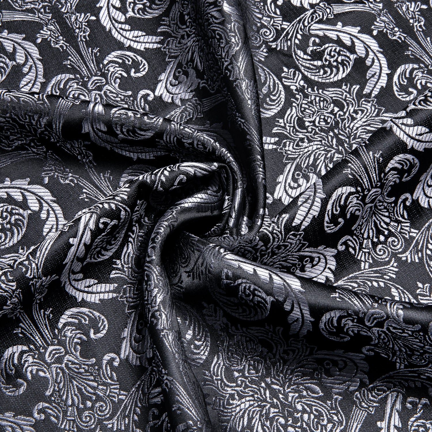 New Silver Black Floral Silk Men's Short Sleeve Shirt