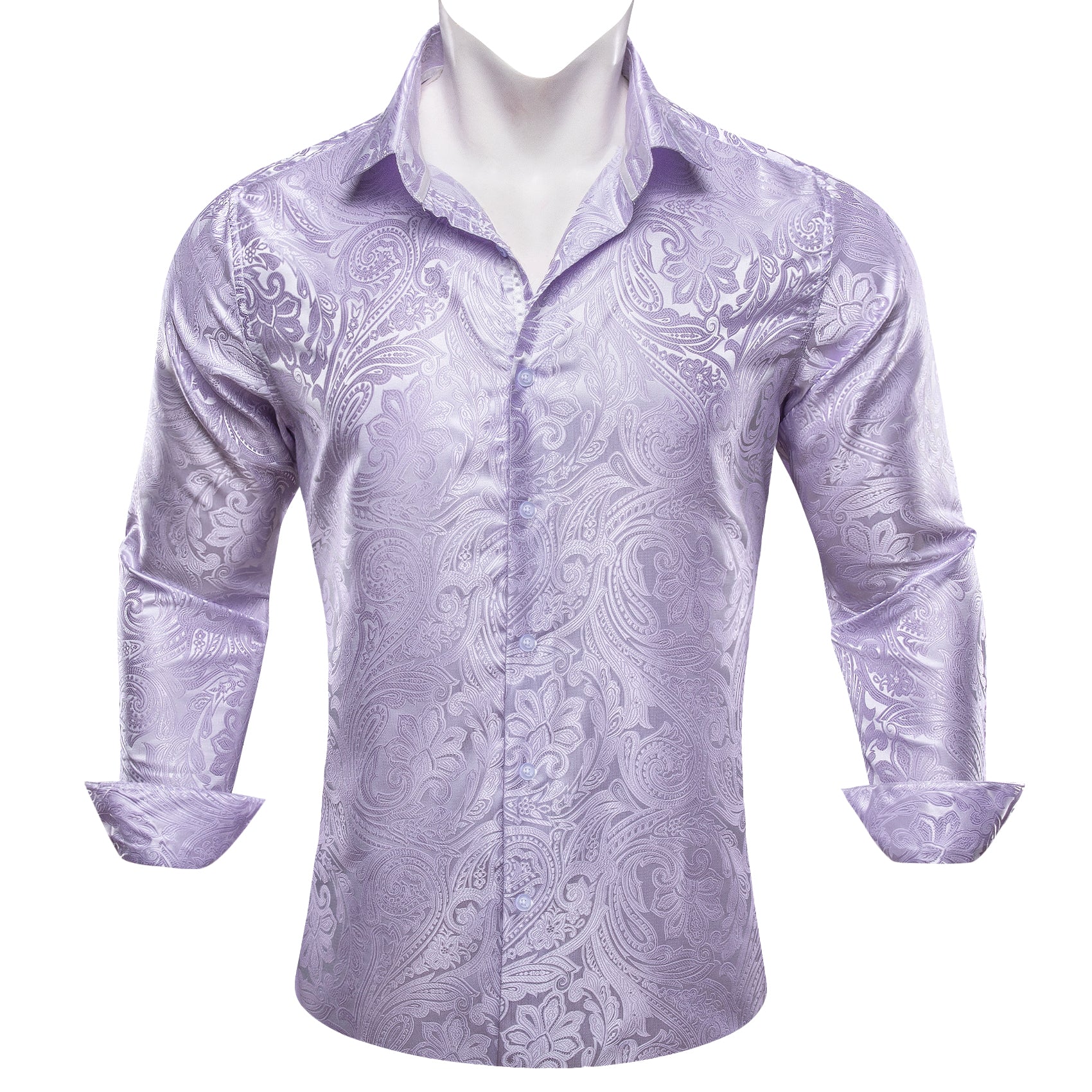 Light Purple Paisley Silk Men's Long Sleeve Shirt