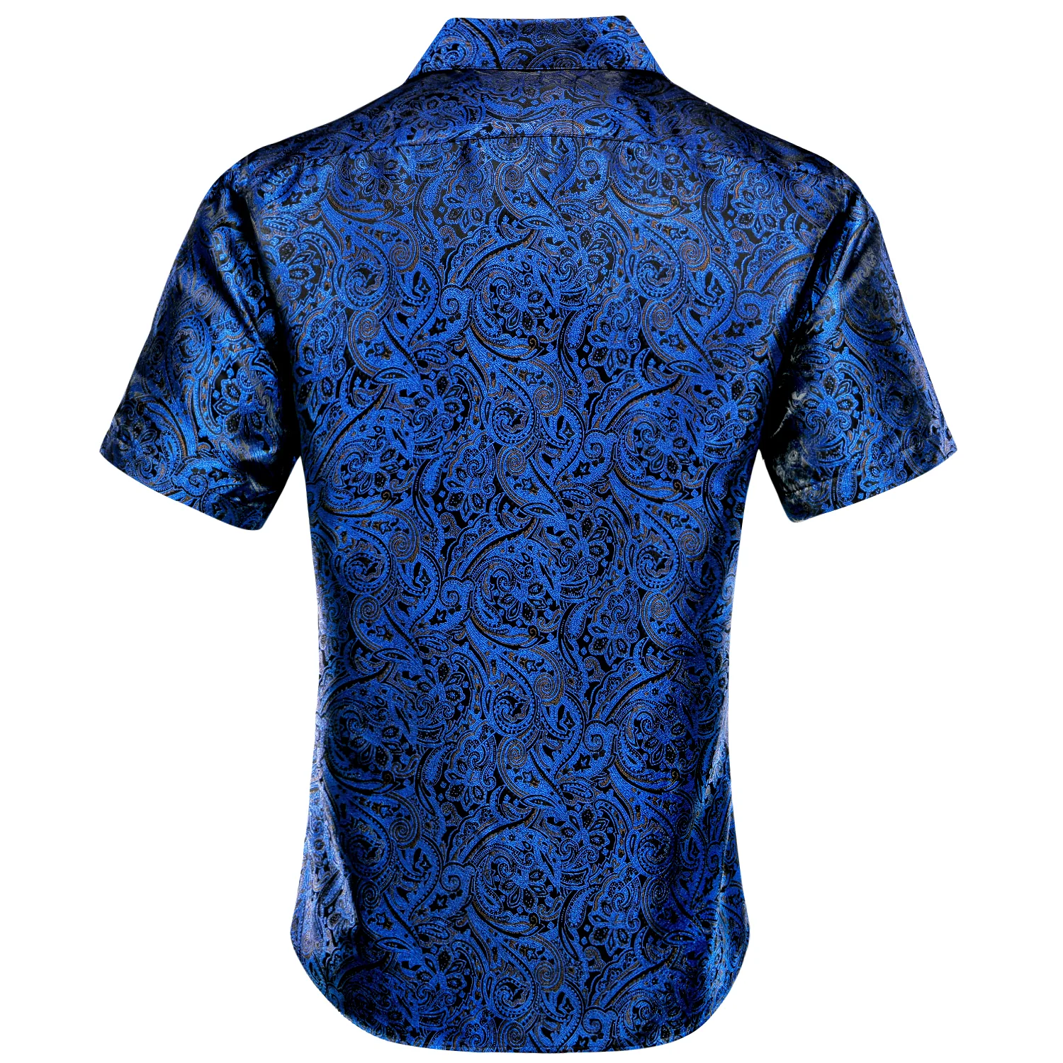 New Deep Blue Paisley Silk Men's Short Sleeve Shirt