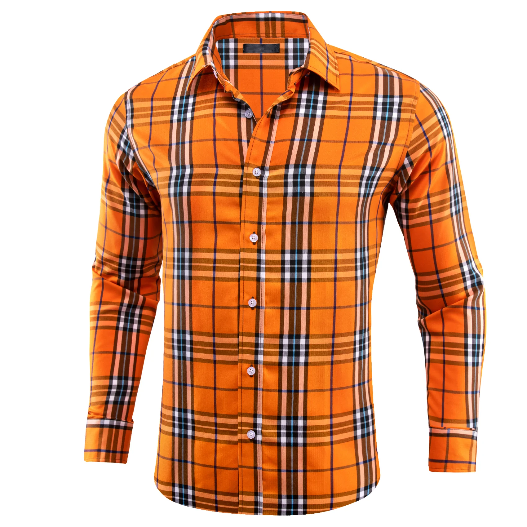 Oange Black Plaid Men's Long Sleeve Work Shirt