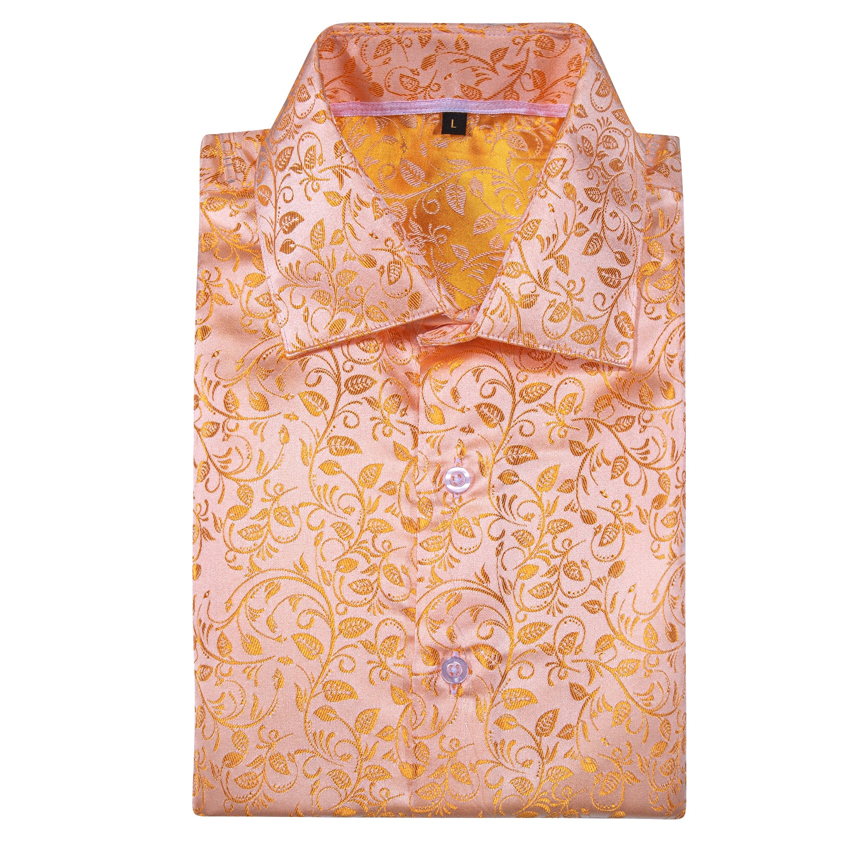 Light Orange Floral Pattern Silk Men's Long Sleeve Shirt
