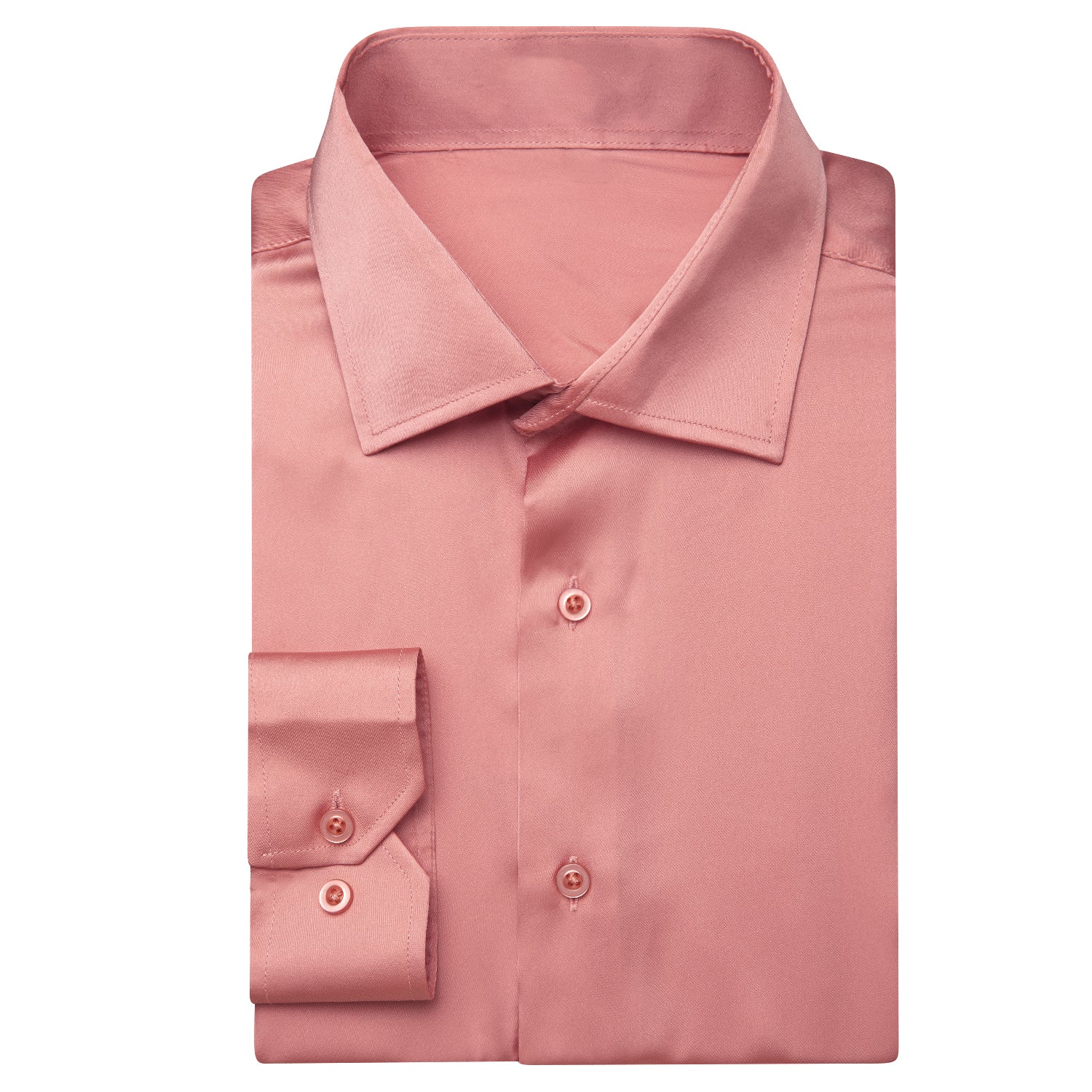 Rose Pink Solid Satin Chiffon Non-stretch Men's Long Sleeve Shirt