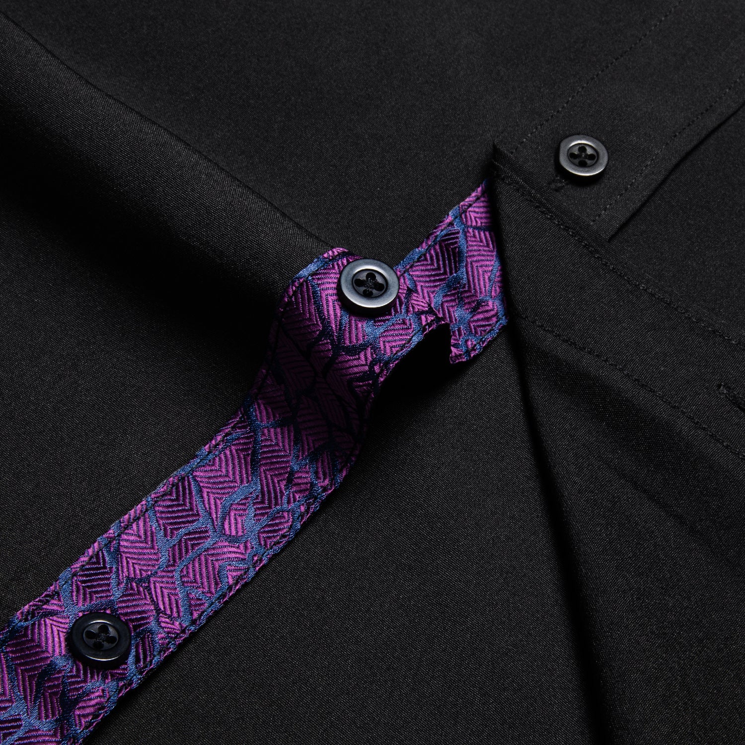 Splicing Style Black with Purple Novelty Edge Men's Solid Long Sleeve Shirt