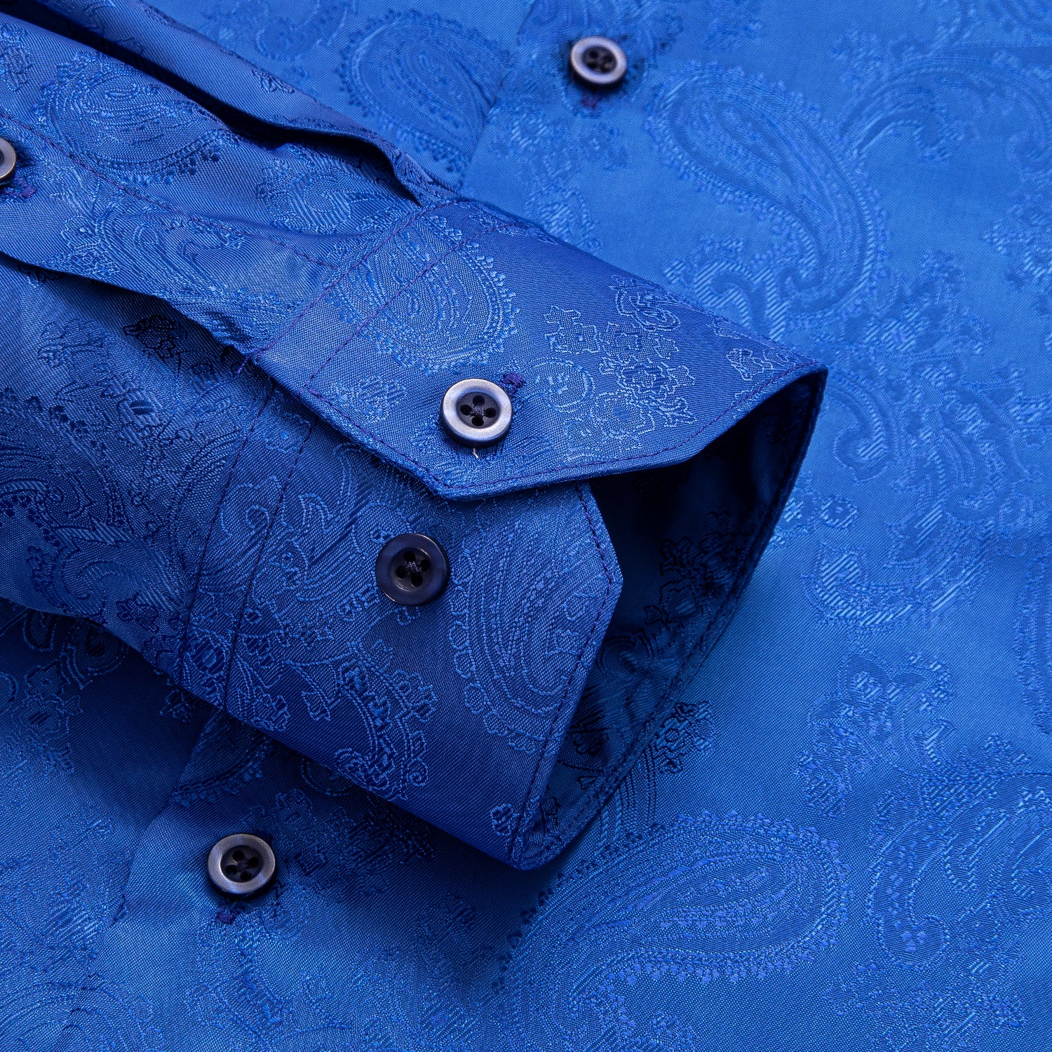 New Royal Blue Paisley Silk Men's Long Sleeve Shirt