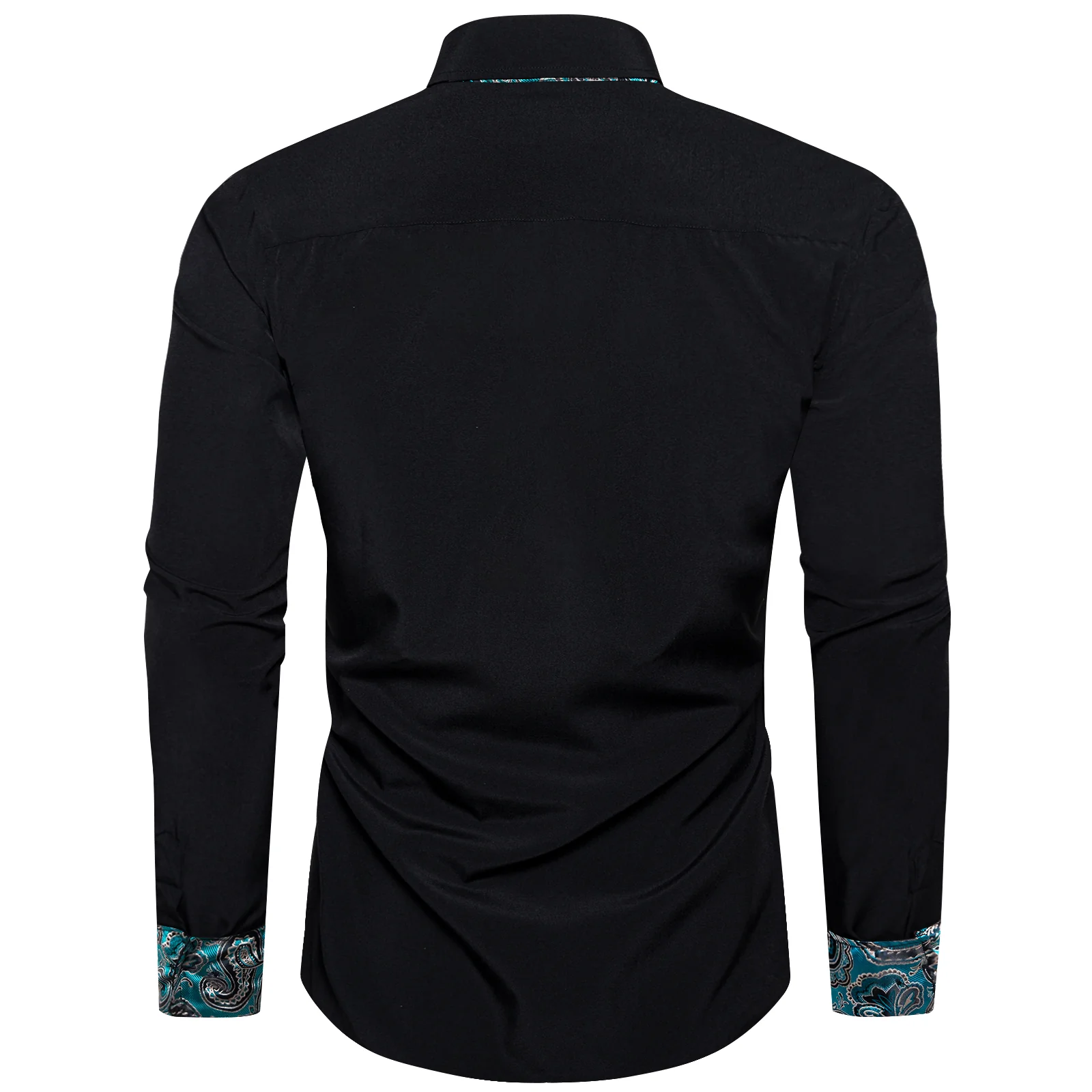 New Splicing Style Black with Blue Paisley Edge Men's Long Sleeve Shirt