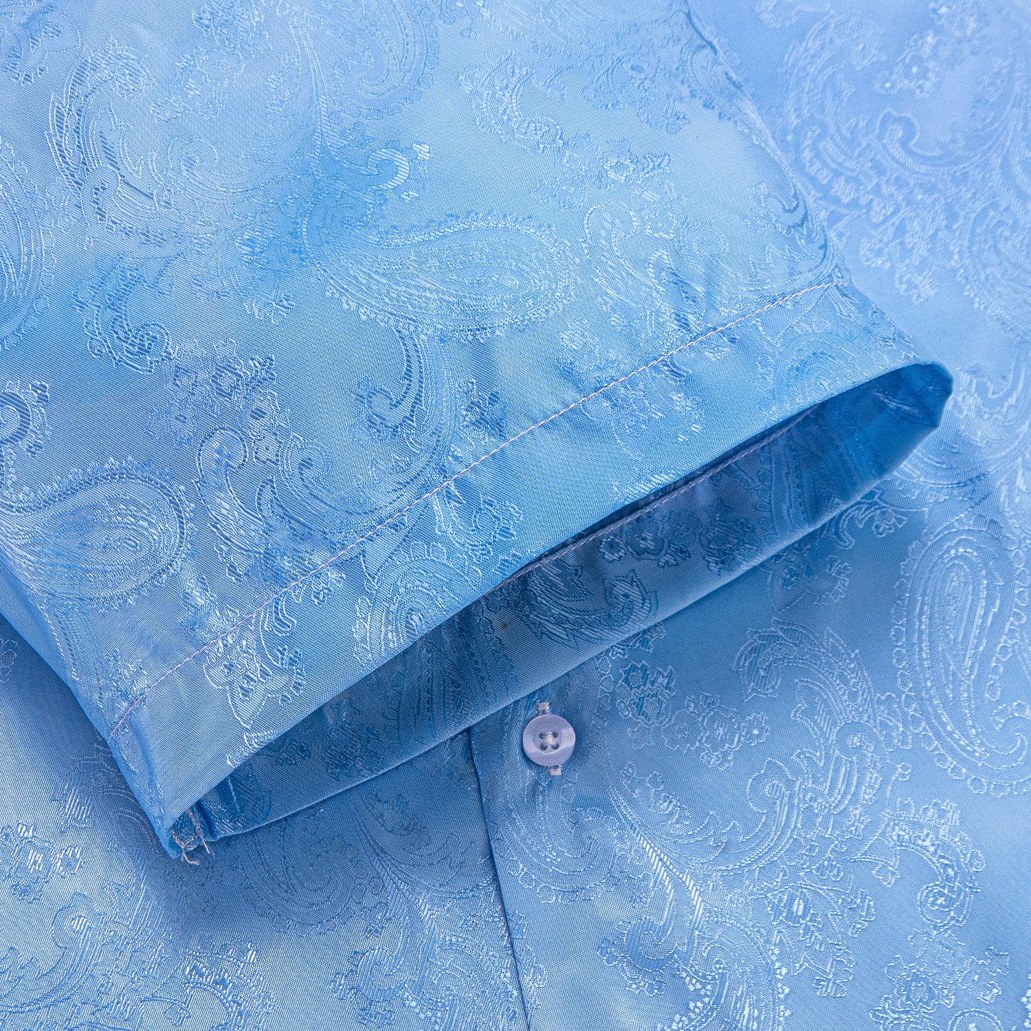 New Sky Blue Paisley Silk Men's Short Sleeve Shirt