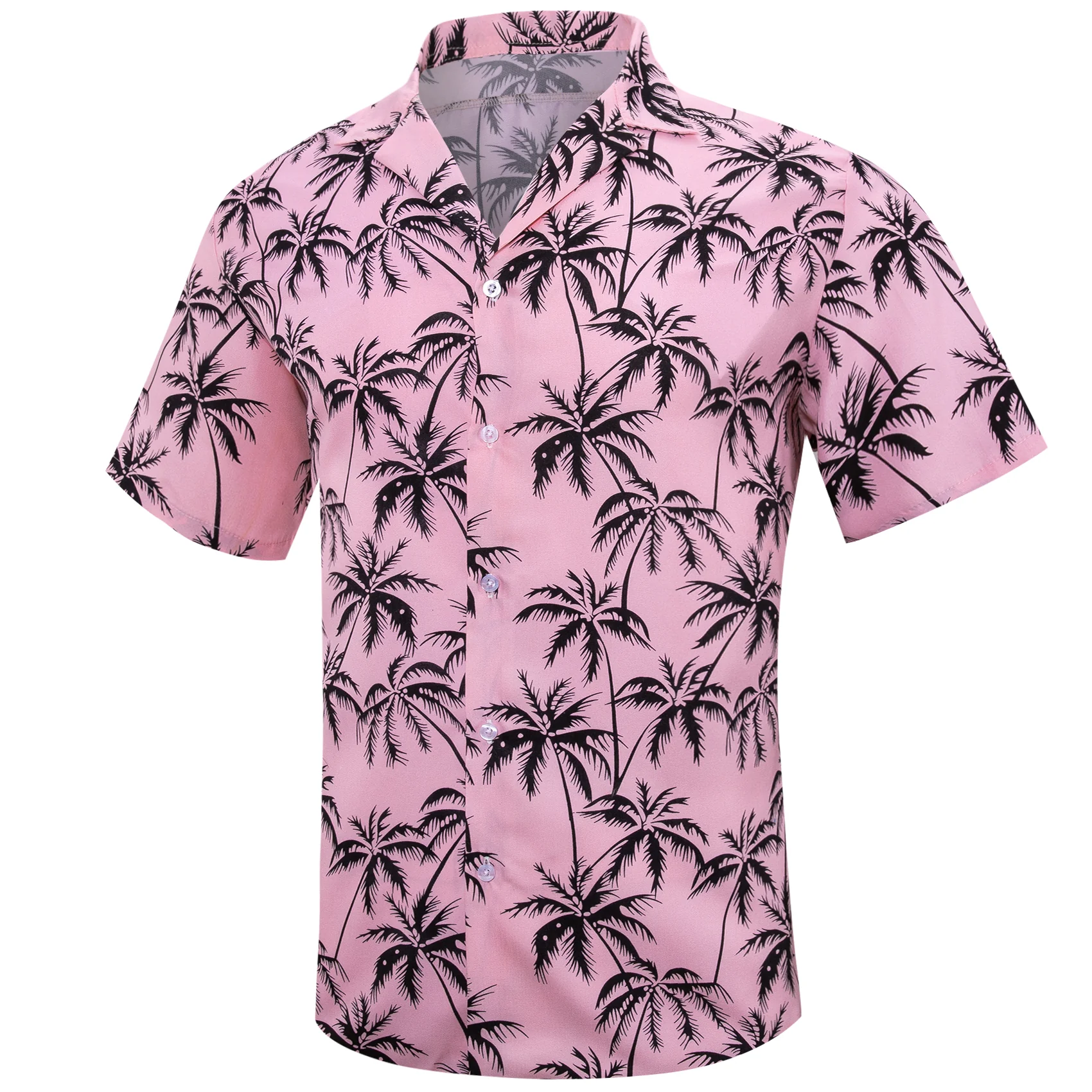 Black Pink Leaves Novelty Men's Short Sleeve Summer Shirt
