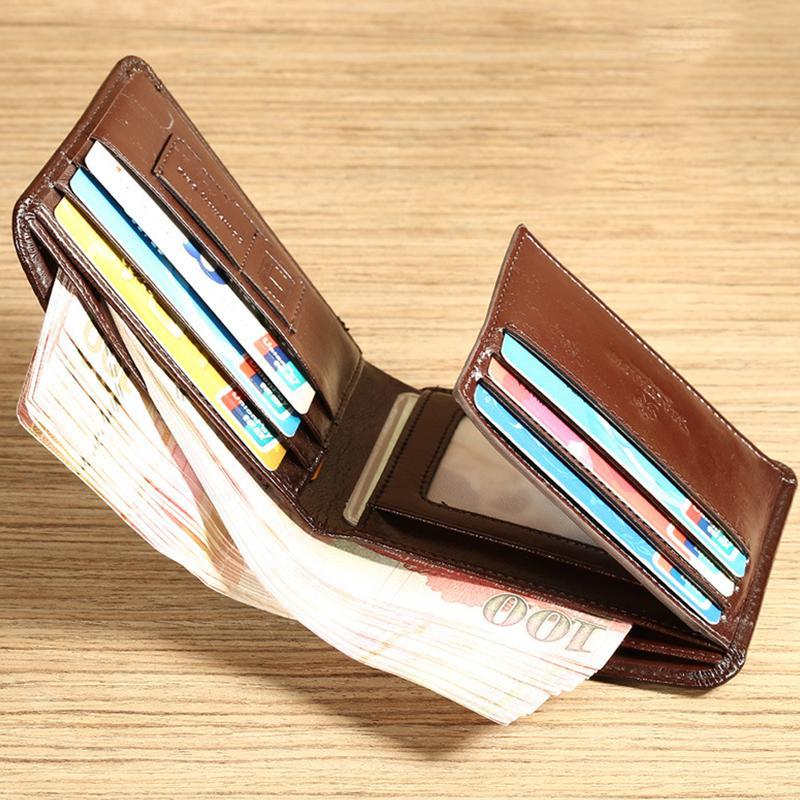 Large Capacity Trifold Genuine Leather Wallet