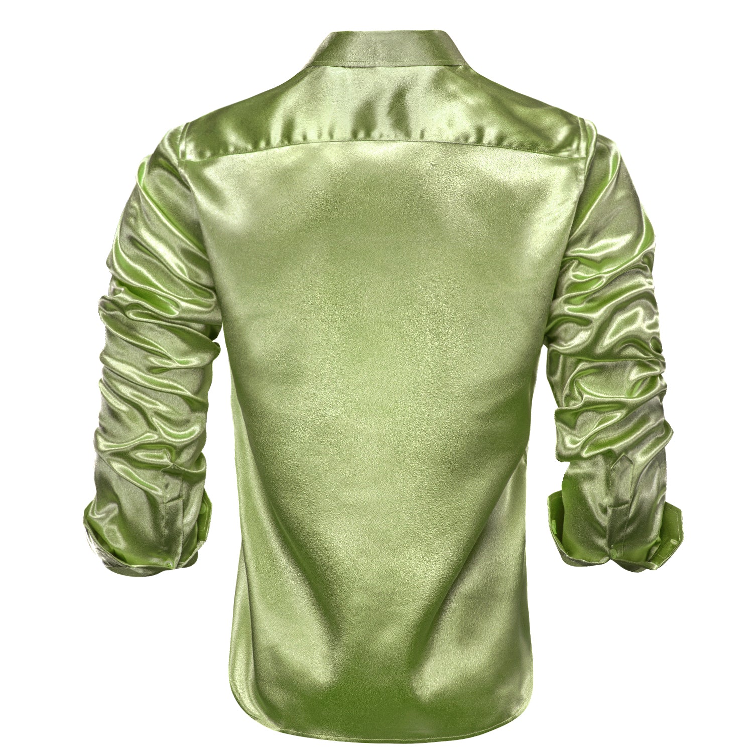 Light Green Solid Silk Men's Long Sleeve Shirt