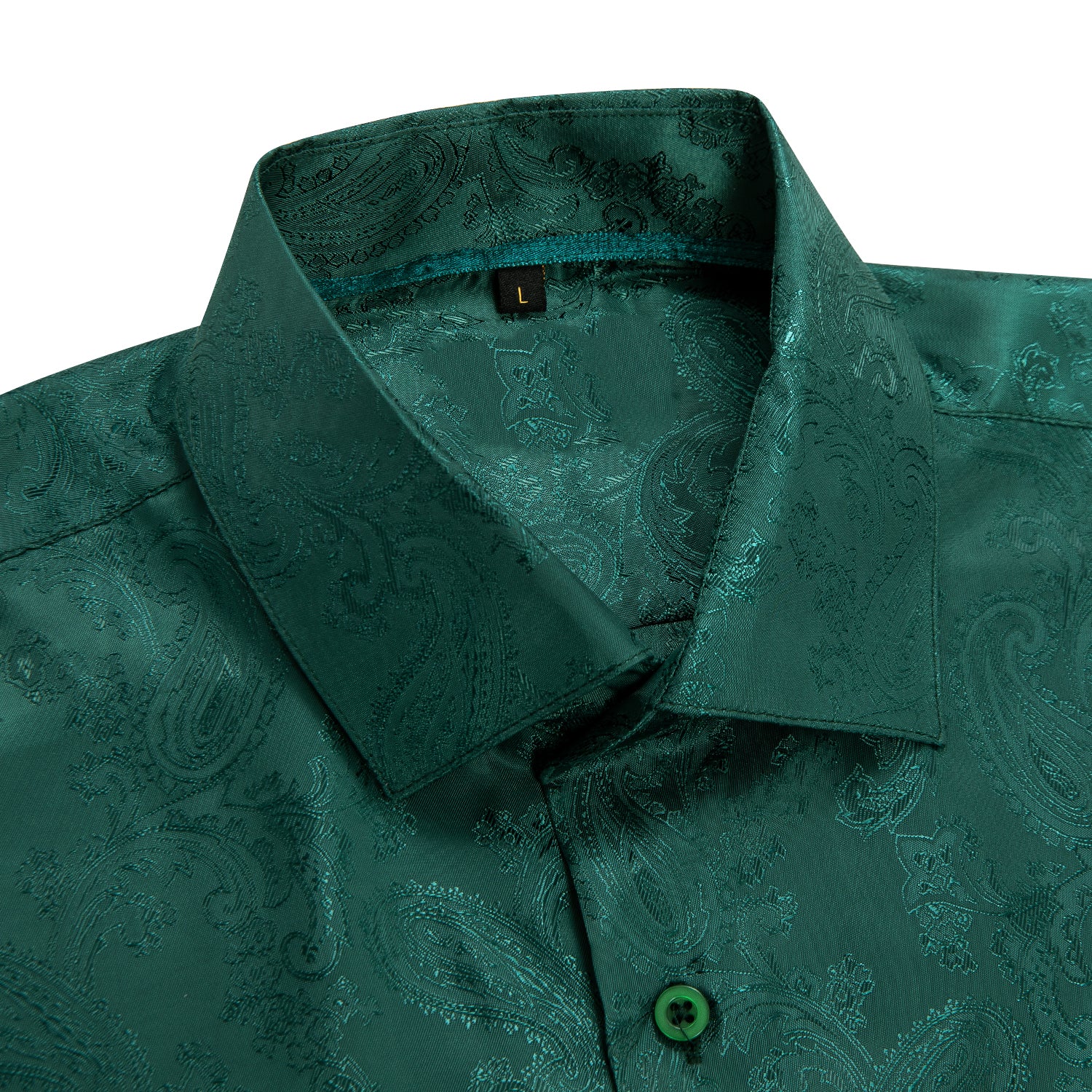 New Dark Green Paisley Silk Men's Short Sleeve Shirt