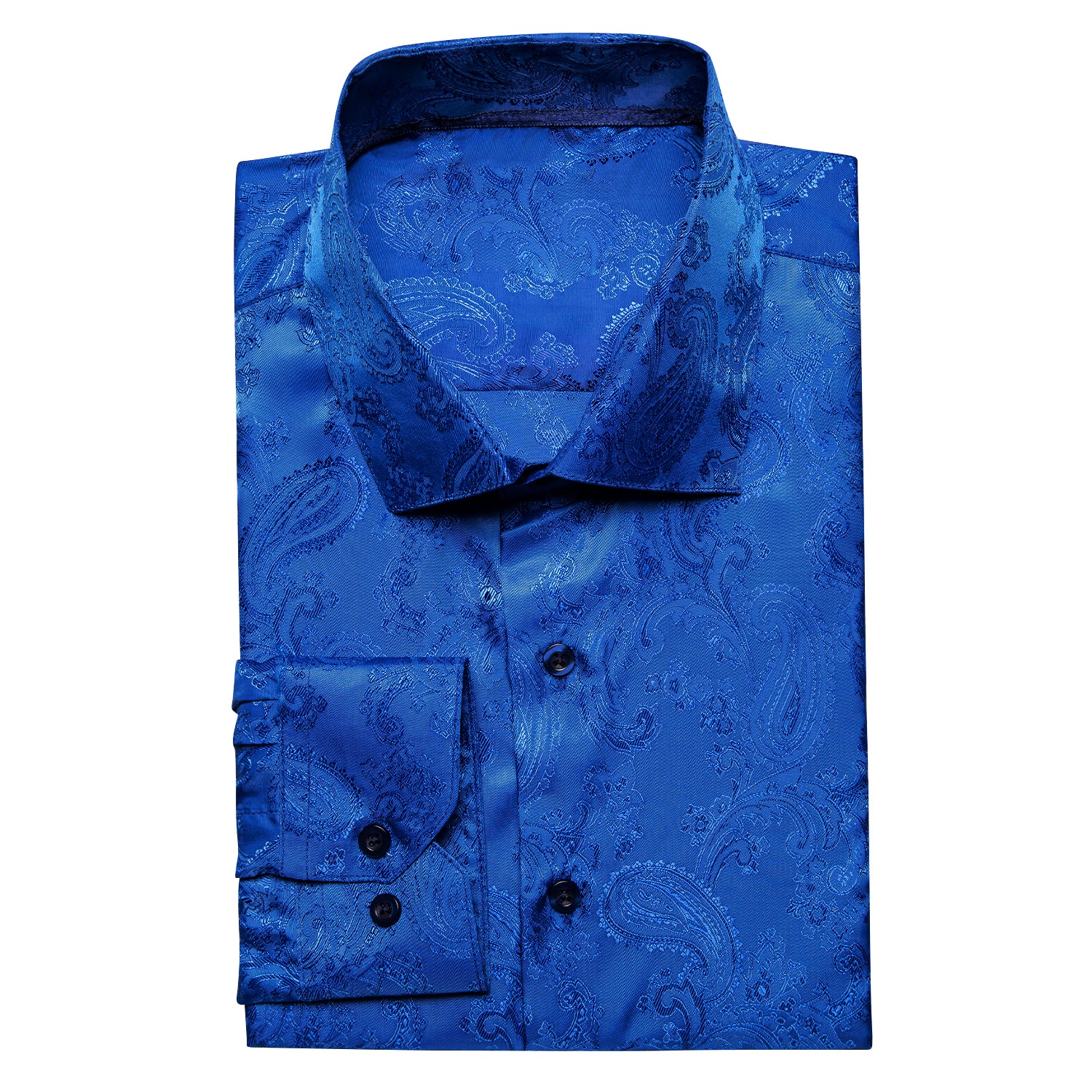 New Royal Blue Paisley Silk Men's Long Sleeve Shirt