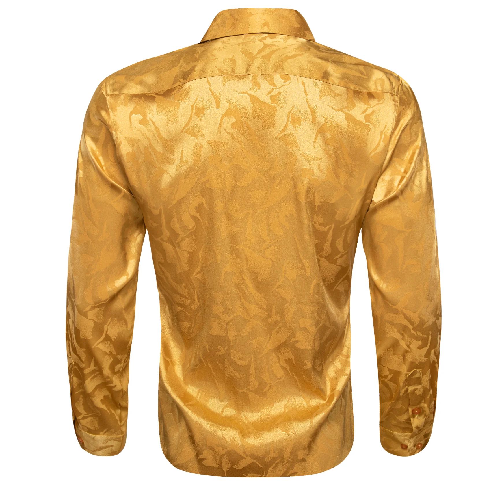 Gold Paisley Pattern Silk Men's Long Sleeve Shirt