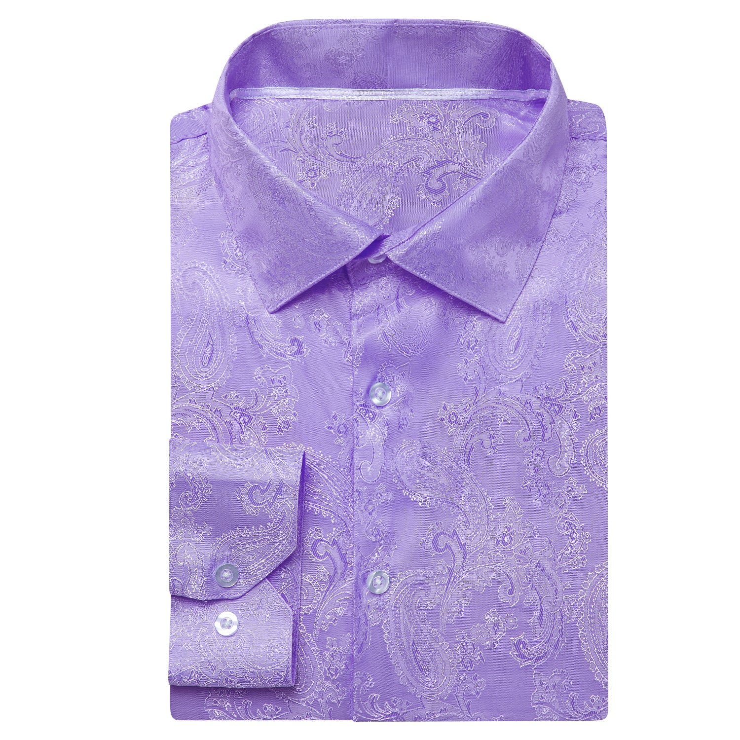 Lilac Purple Paisley Satin Men's Long Sleeve Shirt