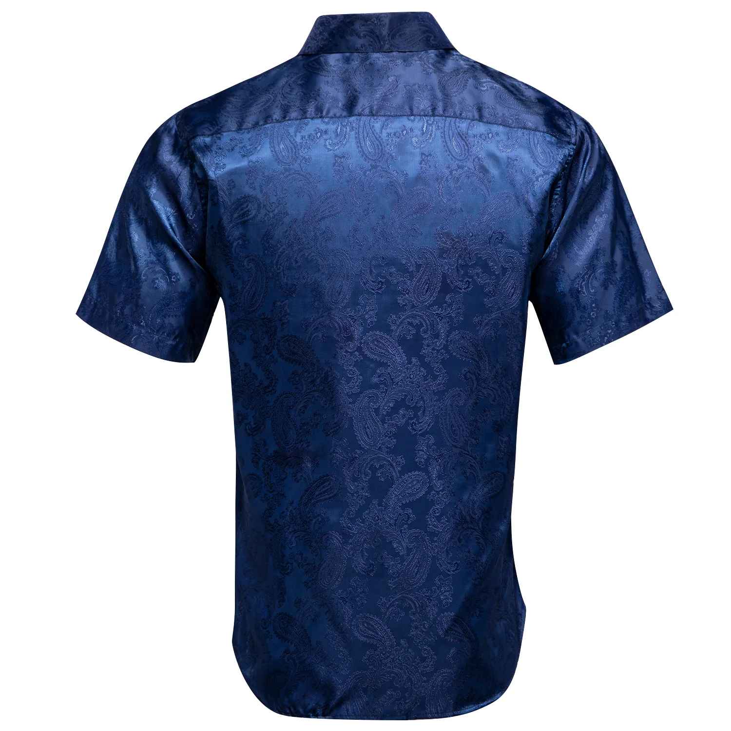 Pure Dark Blue Paisley Silk Men's Short Sleeve Shirt