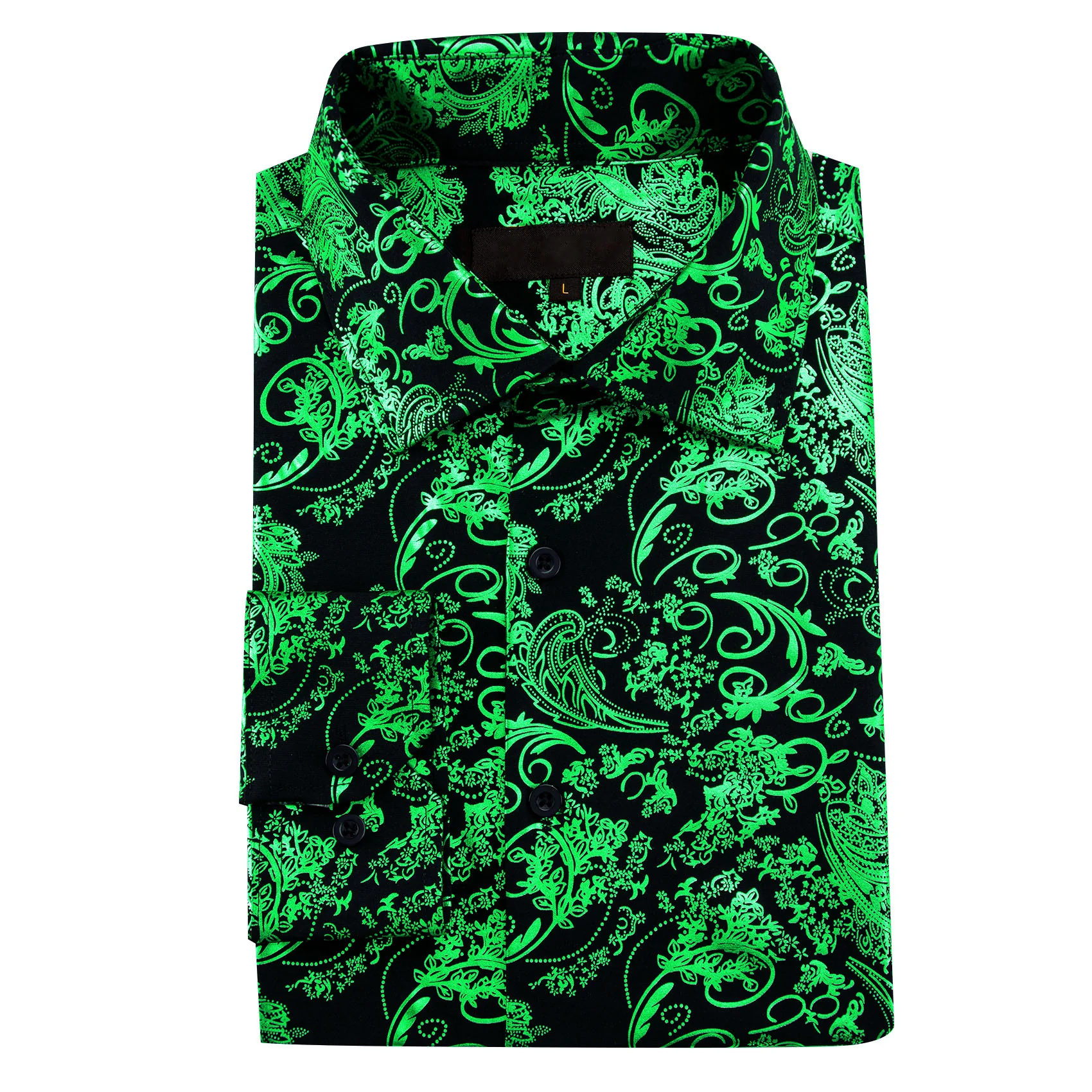 Emerald Green Floral Paisley Silk Men's Long Sleeve Shirt