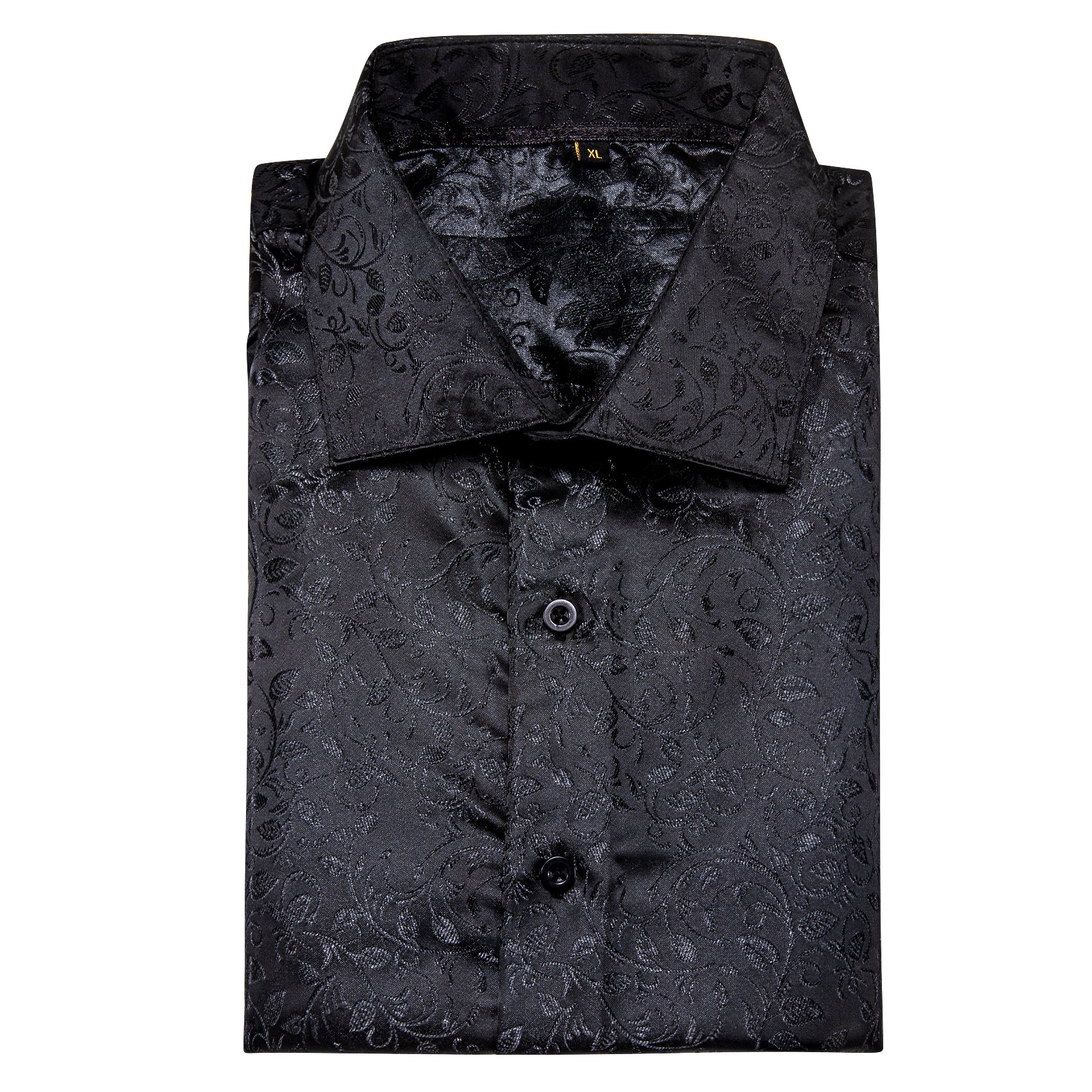 Black Floral Pattern Silk Men's Long Sleeve Shirt