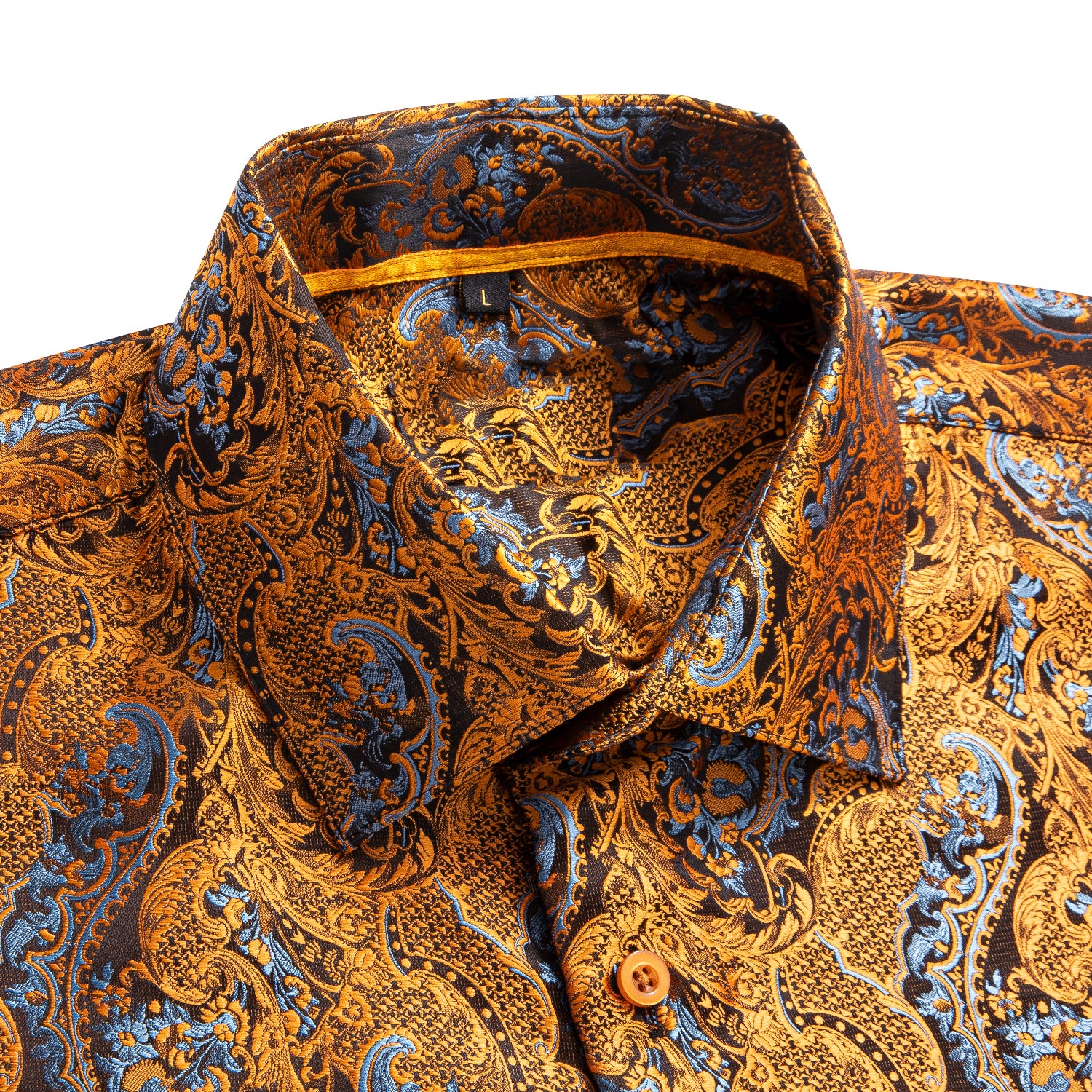 New Golden with Blue Paisley Silk Men's Short Sleeve Shirt