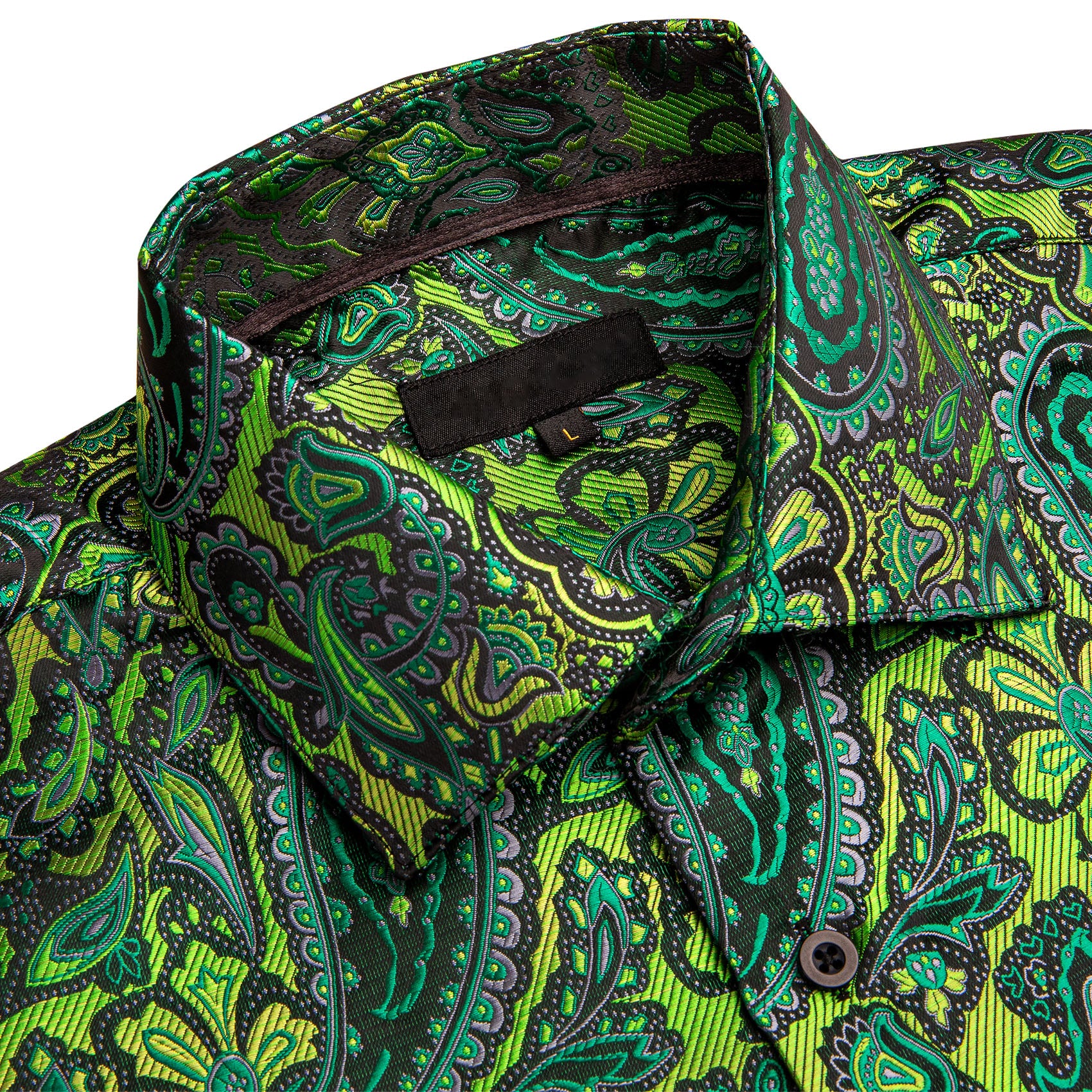 Green Paisley Floral Silk Men's Long Sleeve Shirt