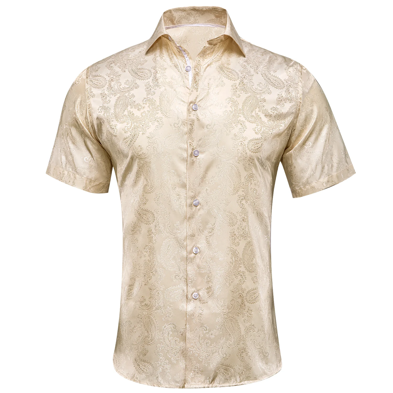 New Champagne Paisley Silk Men's Short Sleeve Shirt