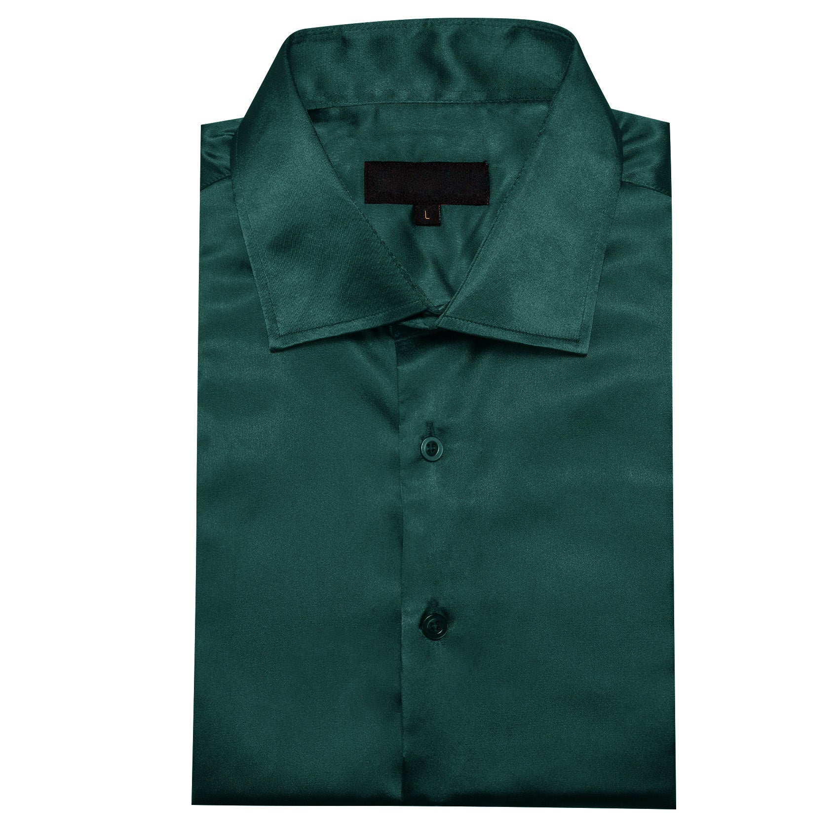 New Dark Green Solid Satin Silk Men's Long Sleeve Shirt