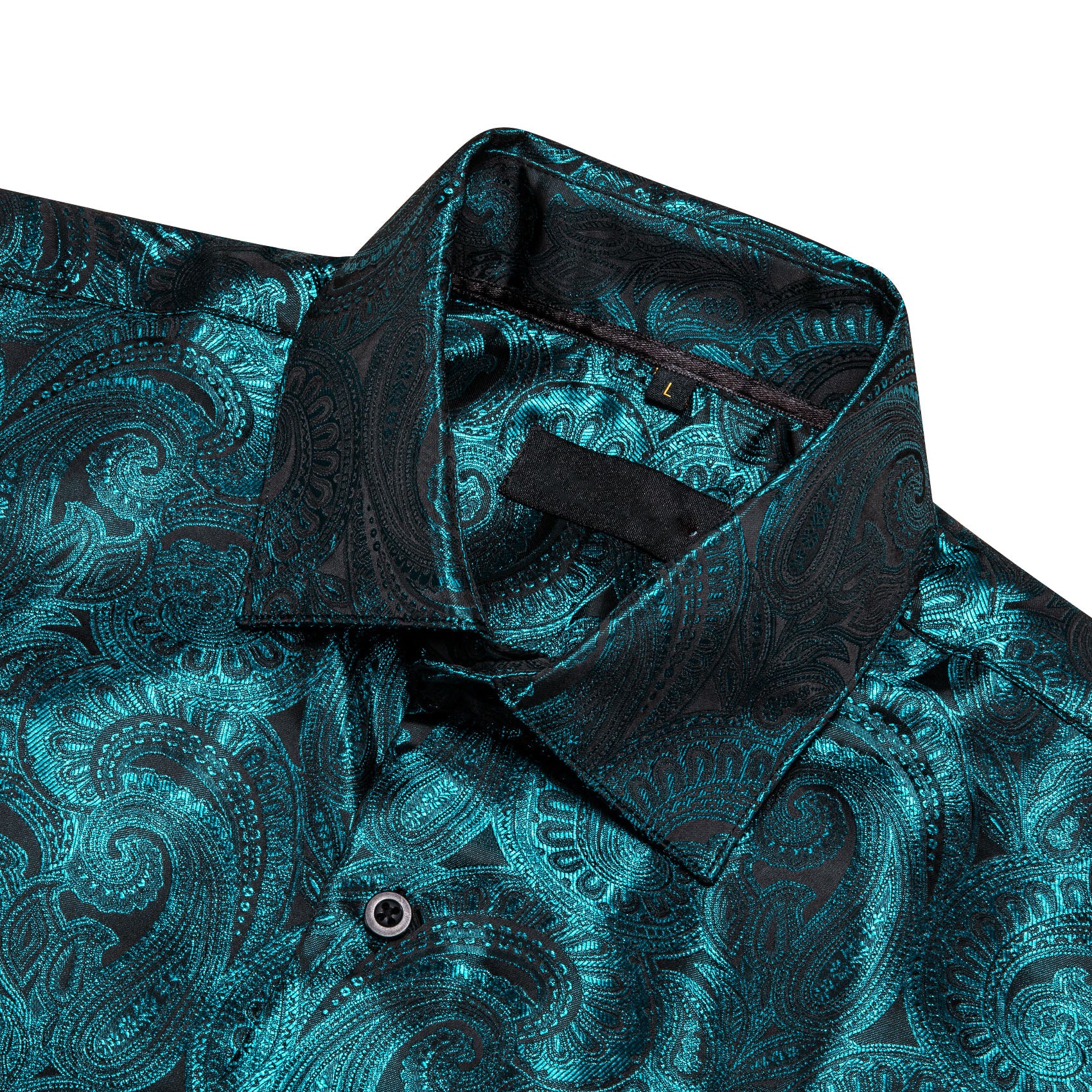 New Luxury Blue Paisley Pattern Silk Men's Long Sleeve Shirt
