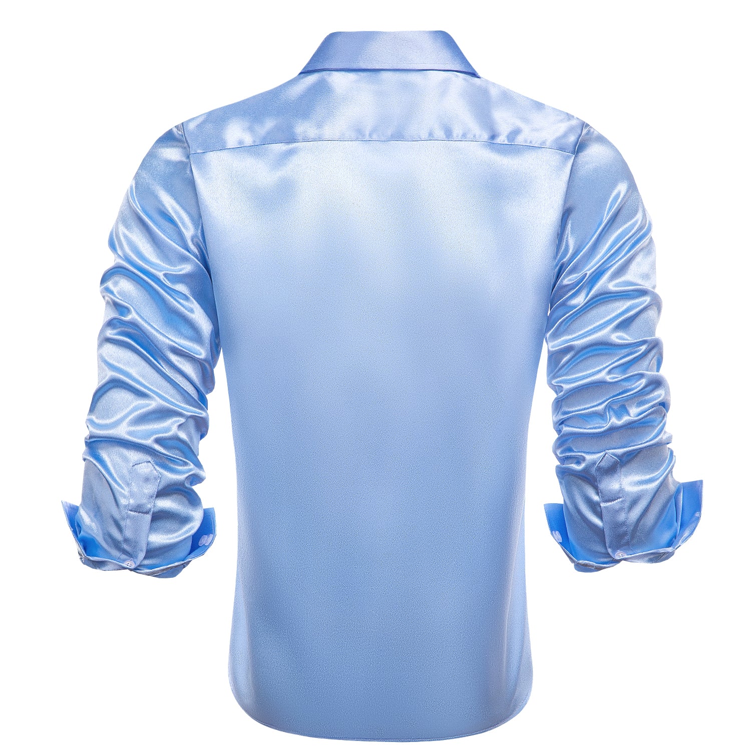 Baby Blue Solid Satin Men's Long Sleeve Shirt
