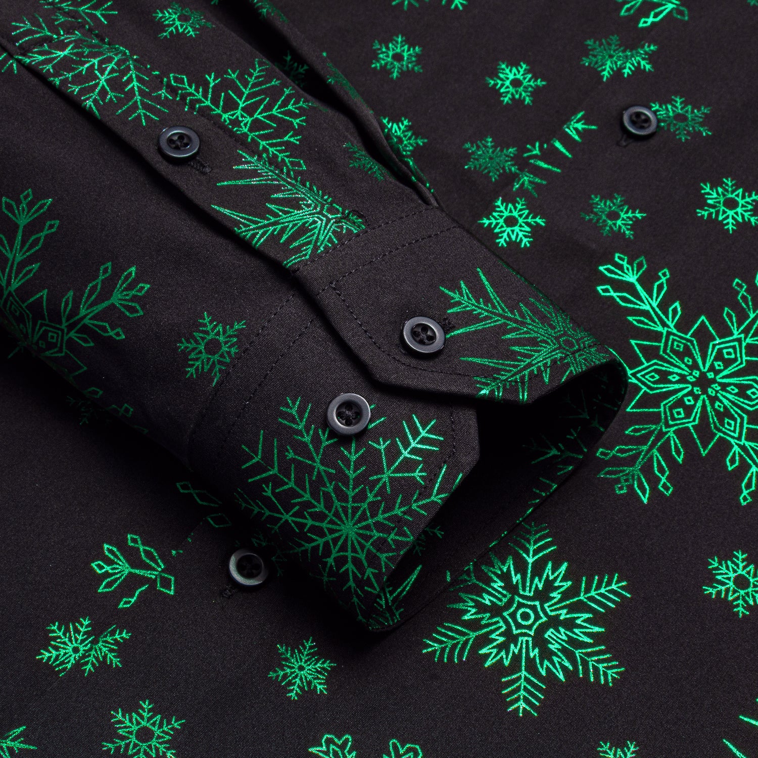 Black Christmas Dark Green Snowflake Novelty Men's Long Sleeve Shirt