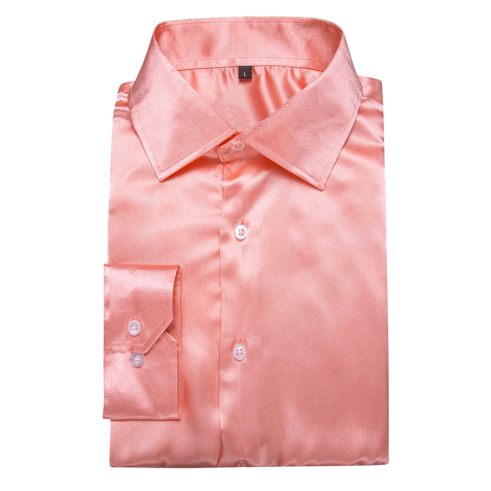 Pink Solid Silk Men's Long Sleeve Shirt