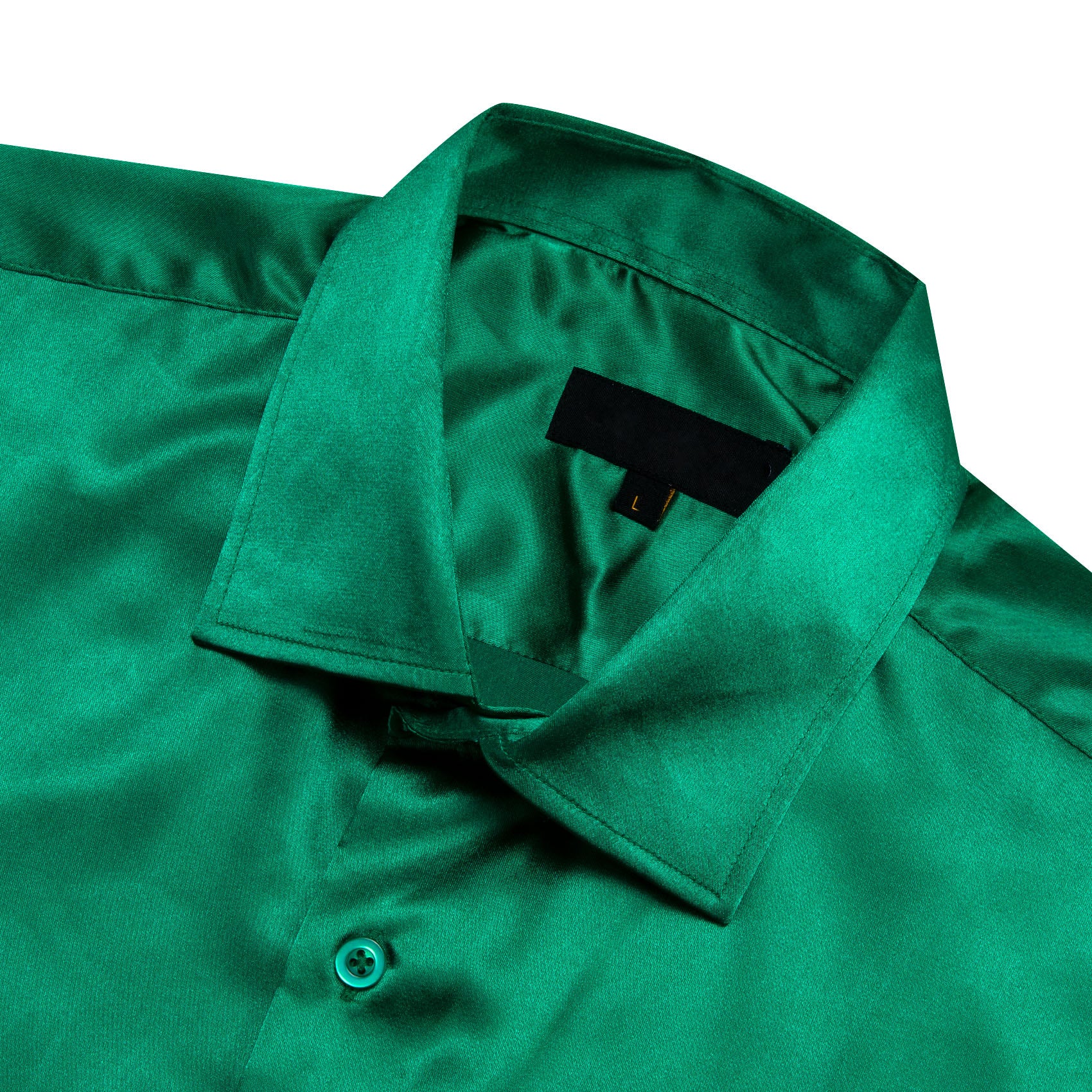 Green Satin Solid Silk Men's Short Sleeve Shirt