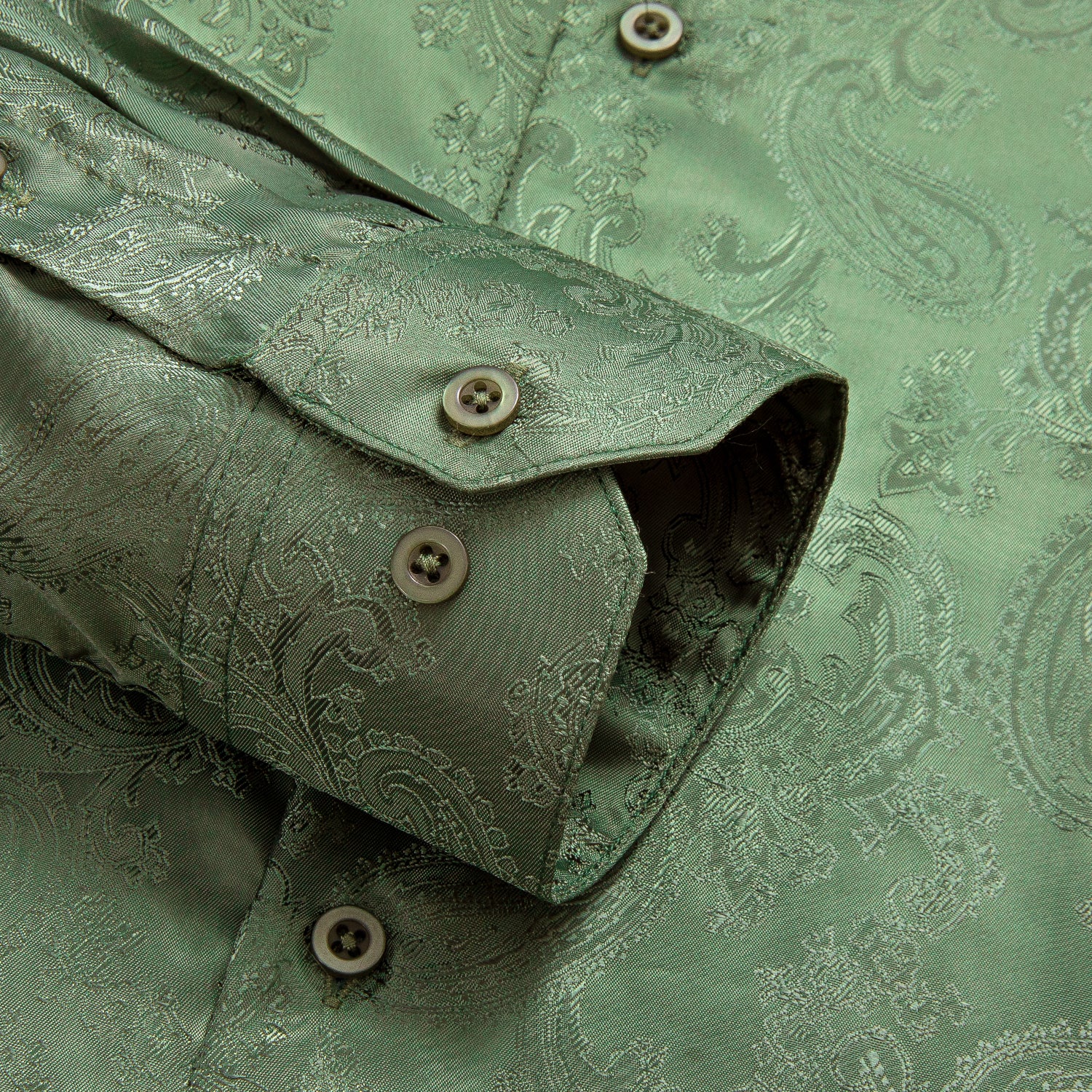 New Olive Green Paisley Silk Men's Long Sleeve Shirt