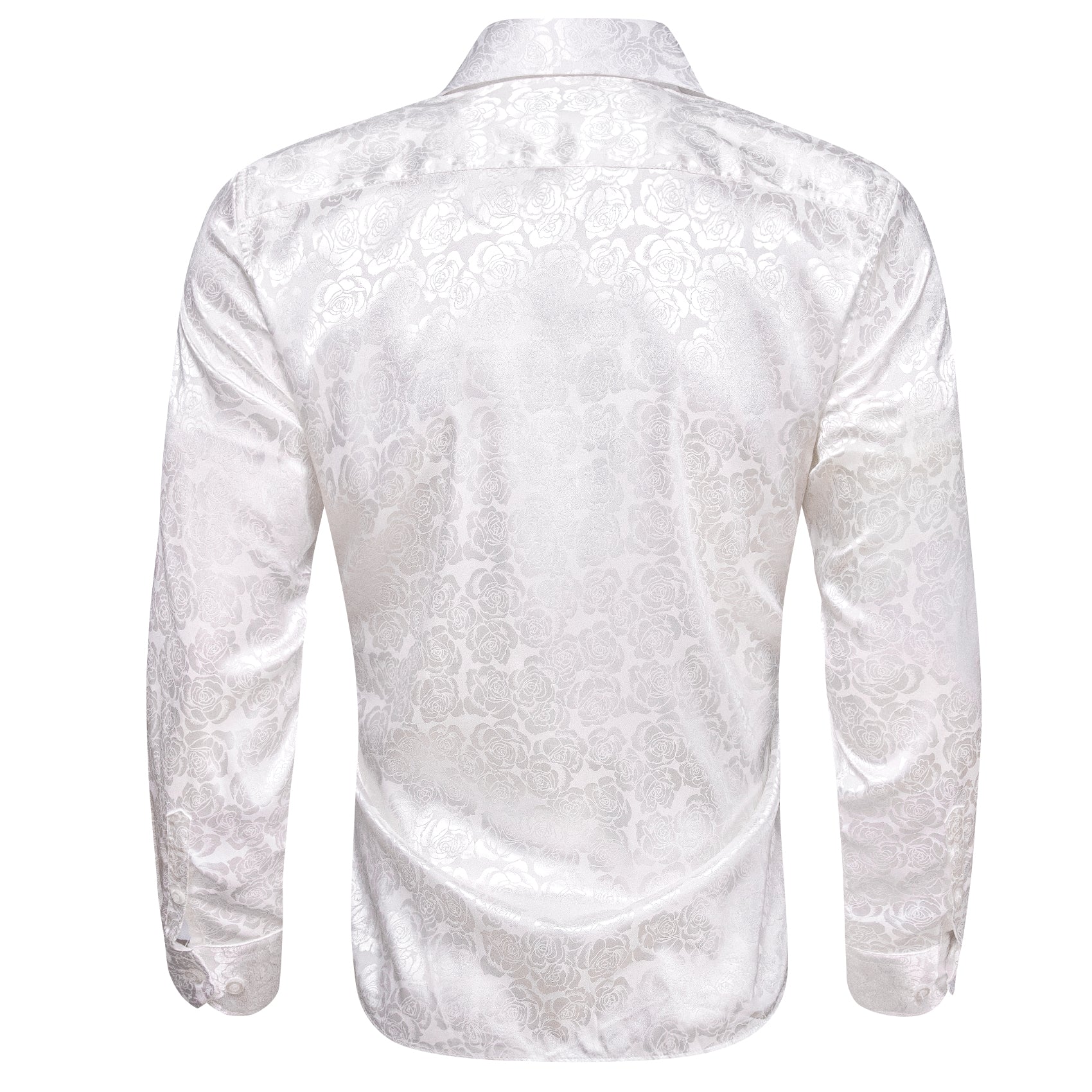White Floral Rose Silk Men's Long Sleeve Shirt