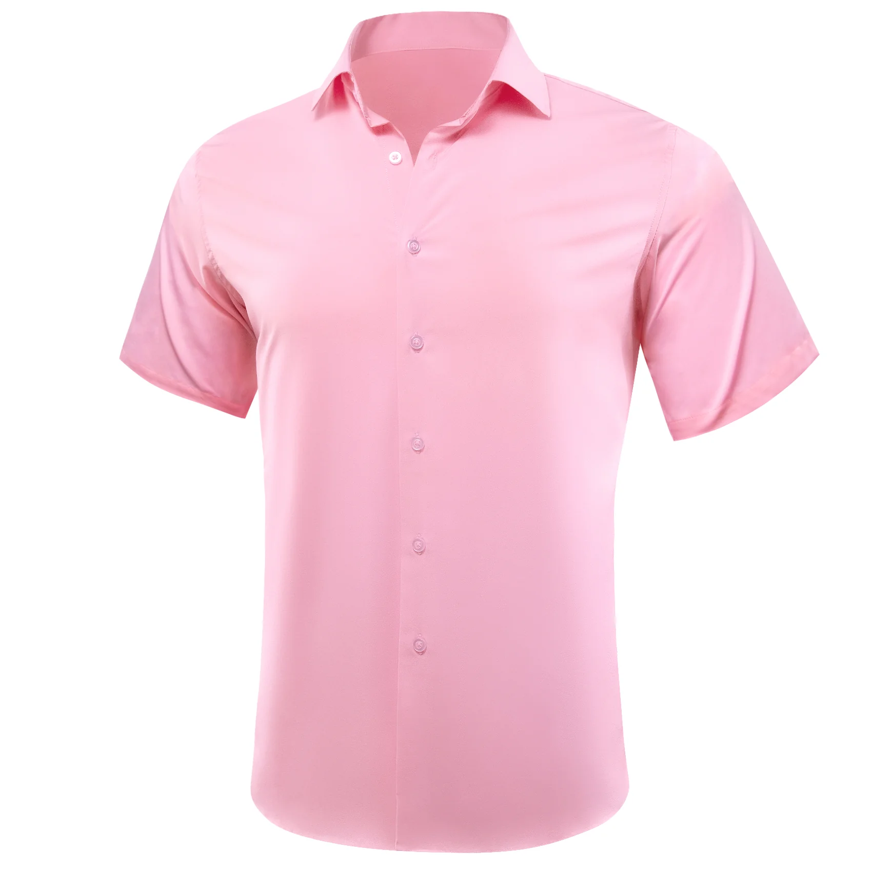 Baby Pink Solid Silk Men's Short Sleeve Shirt