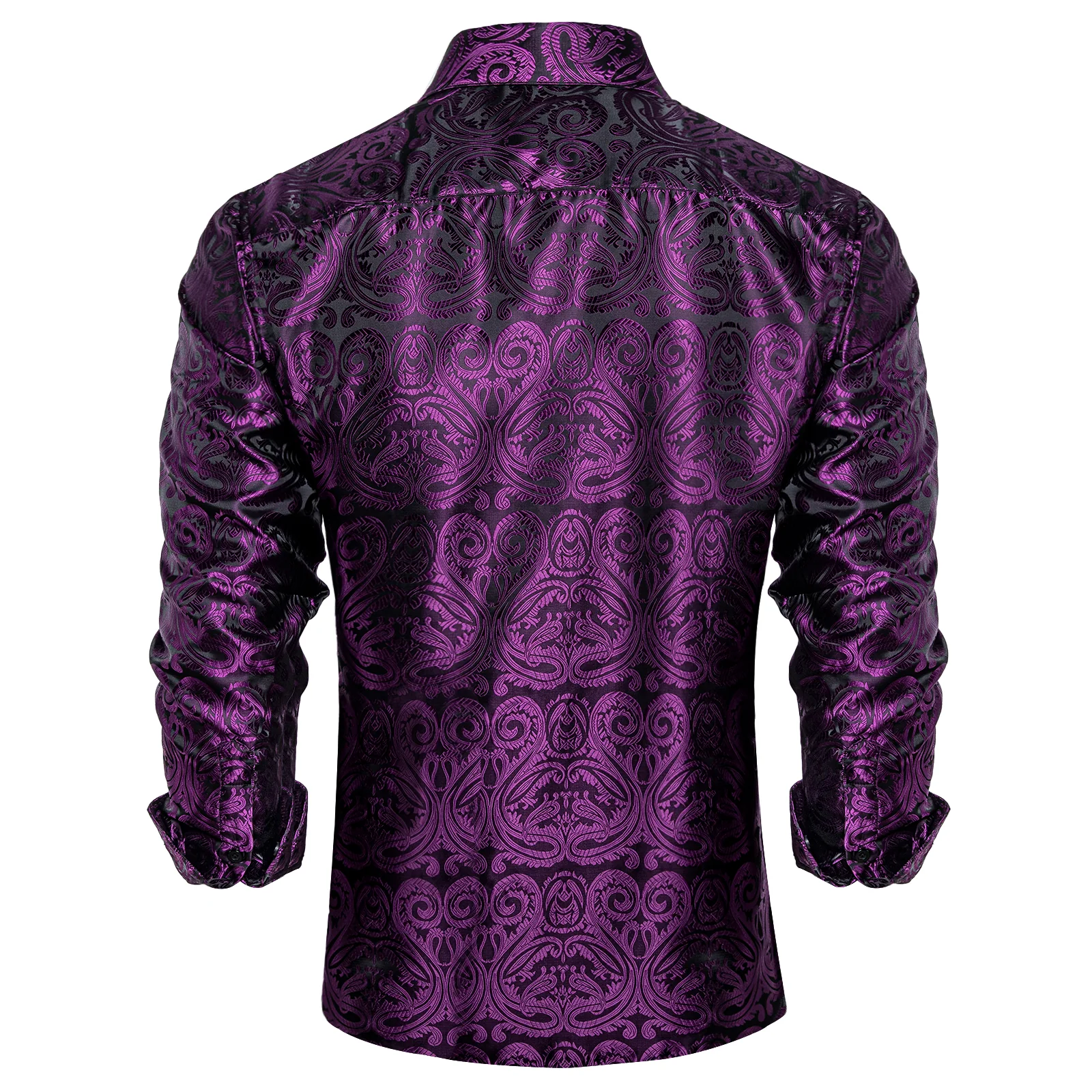 Black Purple Floral Silk Men's Long Sleeve Shirt