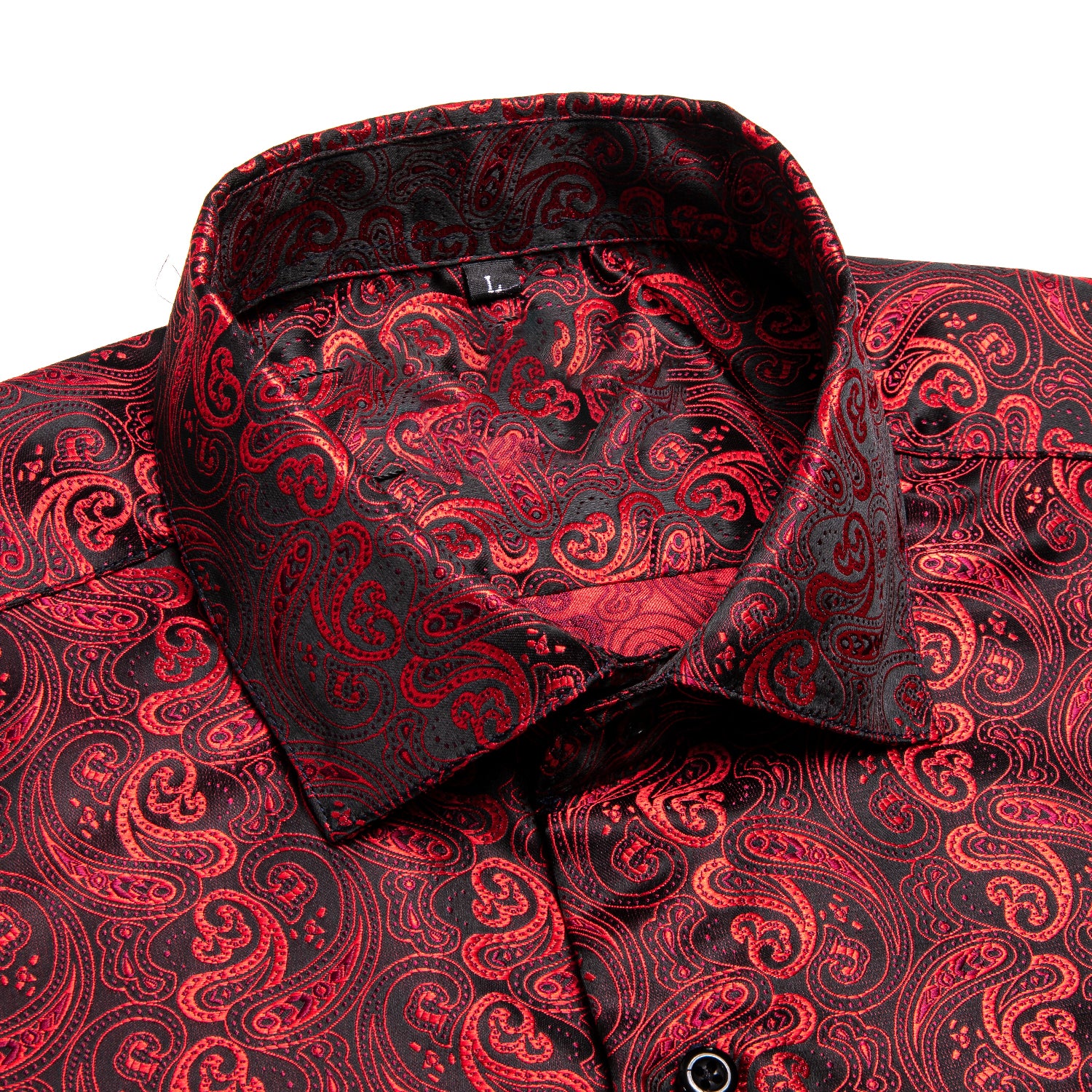 New Red Black Paisley Silk Men's Short Sleeve Shirt