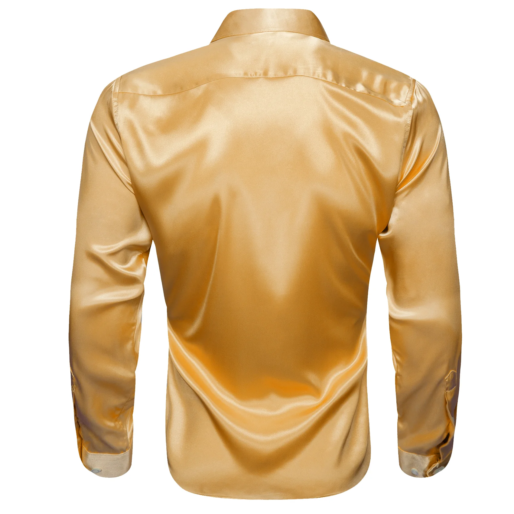 New Cream Yellow Solid Satin Silk Men's Long Sleeve Shirt
