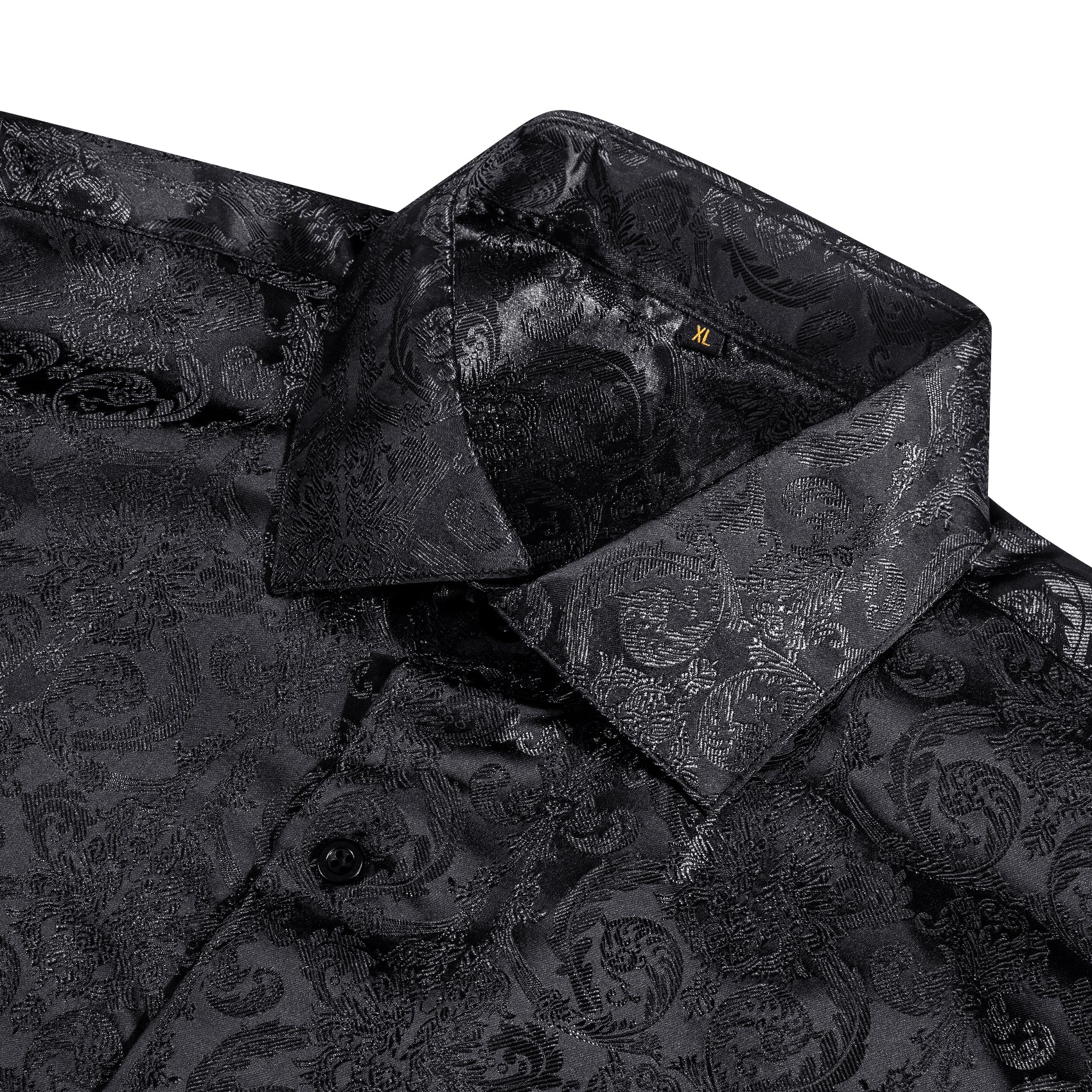 New Black Floral Pattern Silk Men's Long Sleeve Shirt