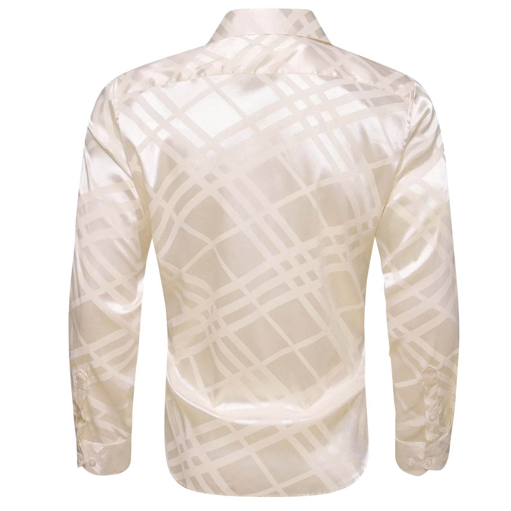 Beige Plaid Silk Men's Long Sleeve Shirt