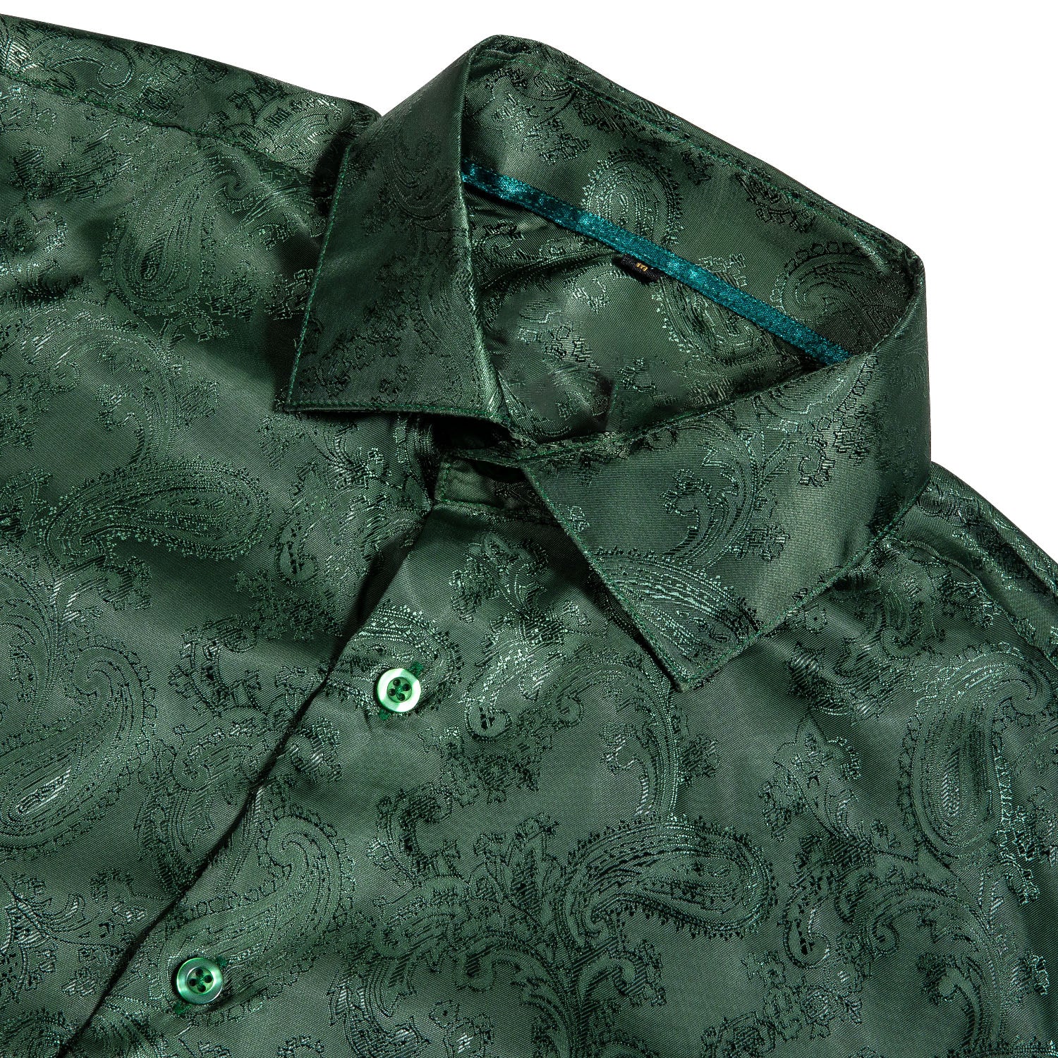 Grey Green Paisley Pattern Silk Men's Long Sleeve Shirt