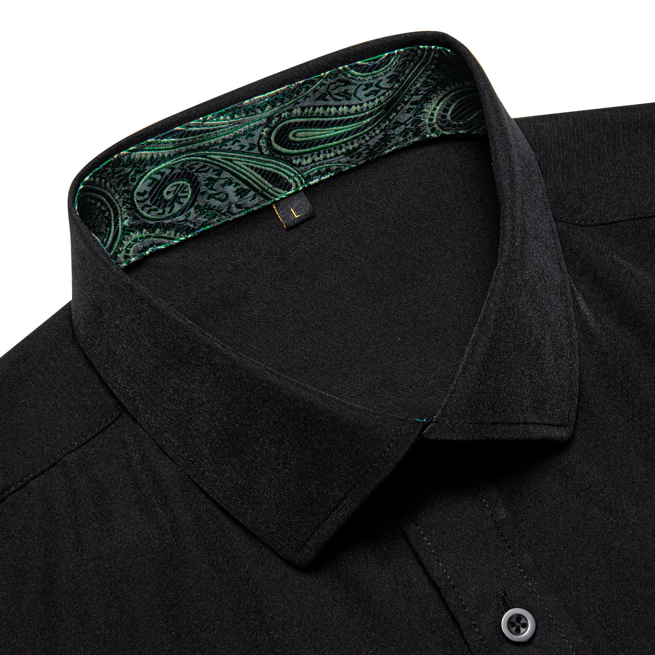 Splicing Style Black with Green Paisley Edge Men's Solid Long Sleeve Shirt