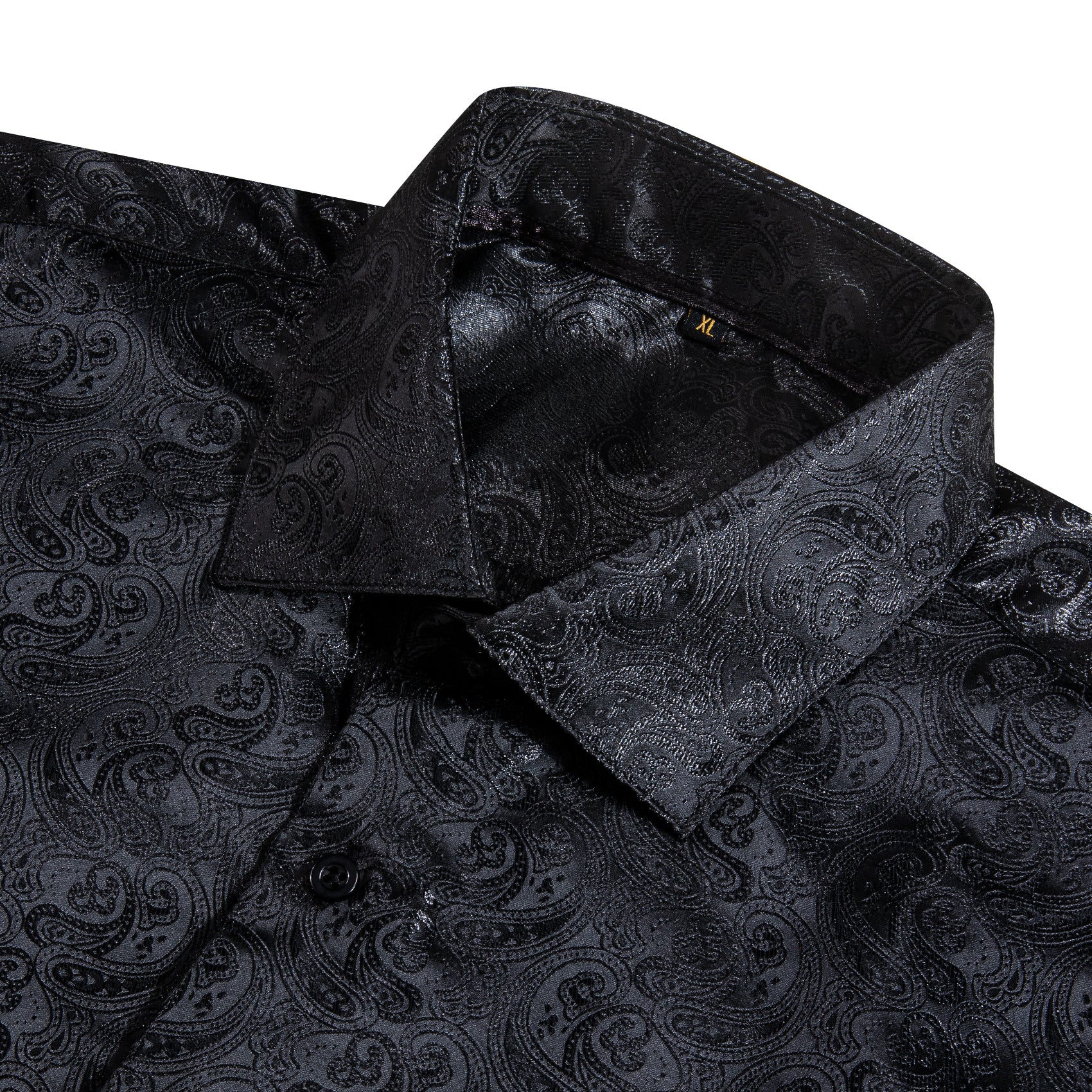 Luxury Black Paisley Pattern Silk Men's Long Sleeve Shirt