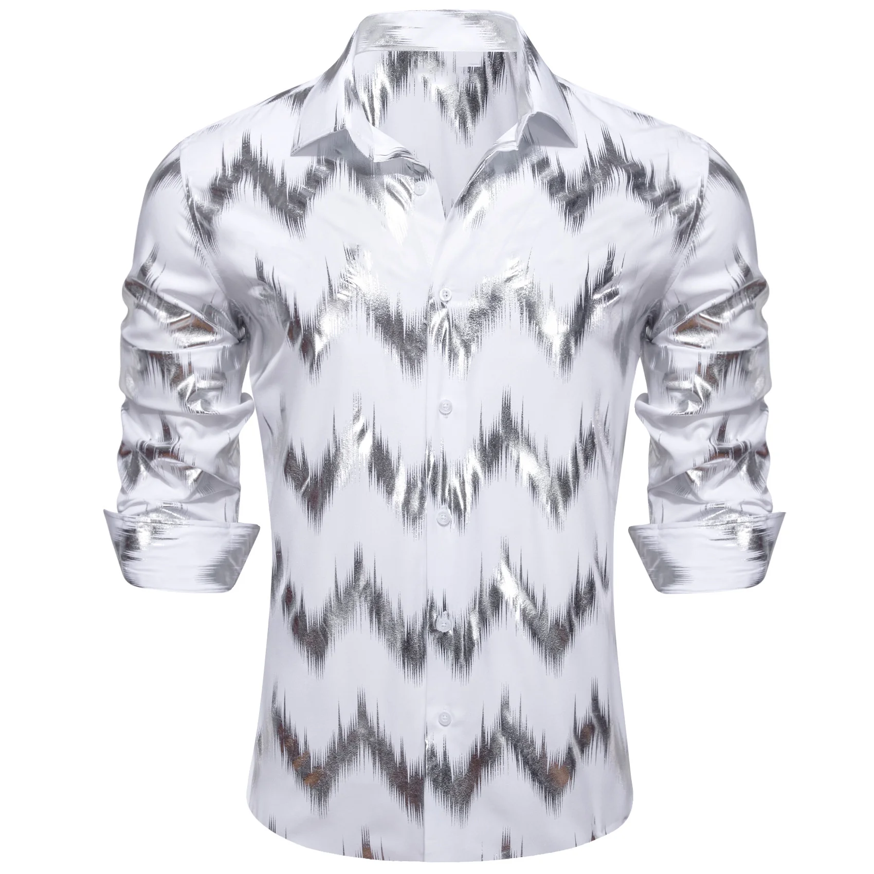 White Grey Bronzing Printing Novelty Men's Long Sleeve Shirt