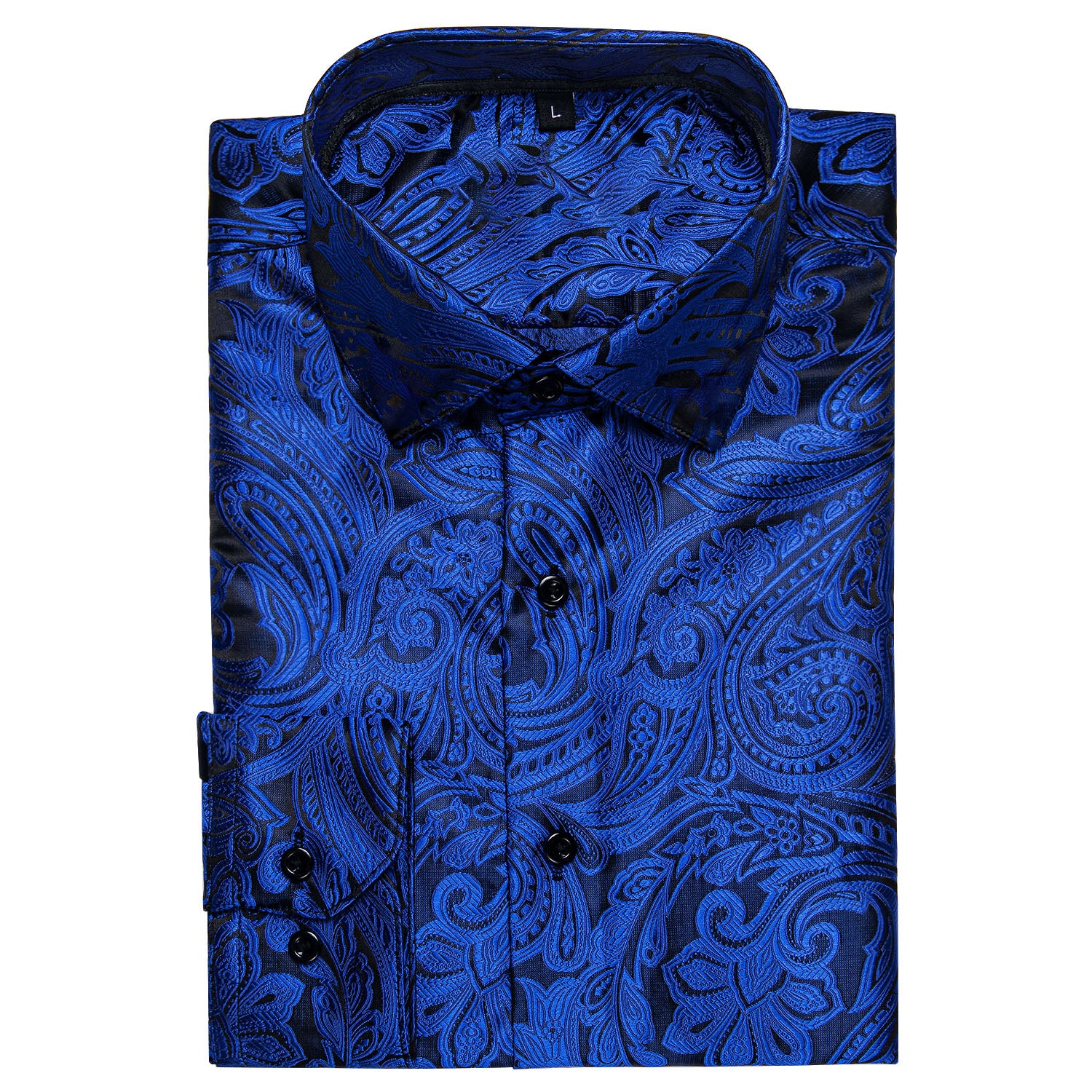 Blue Paisley Silk Men's Long Sleeve Shirt