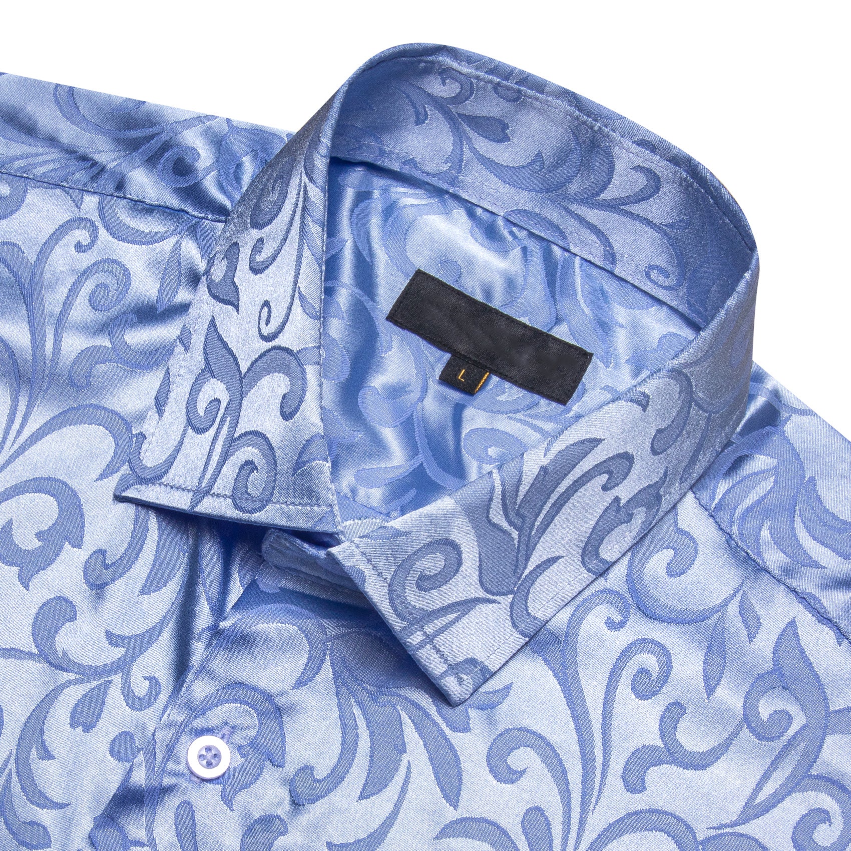 Blue Floral Silk Men Short Sleeve Shirt