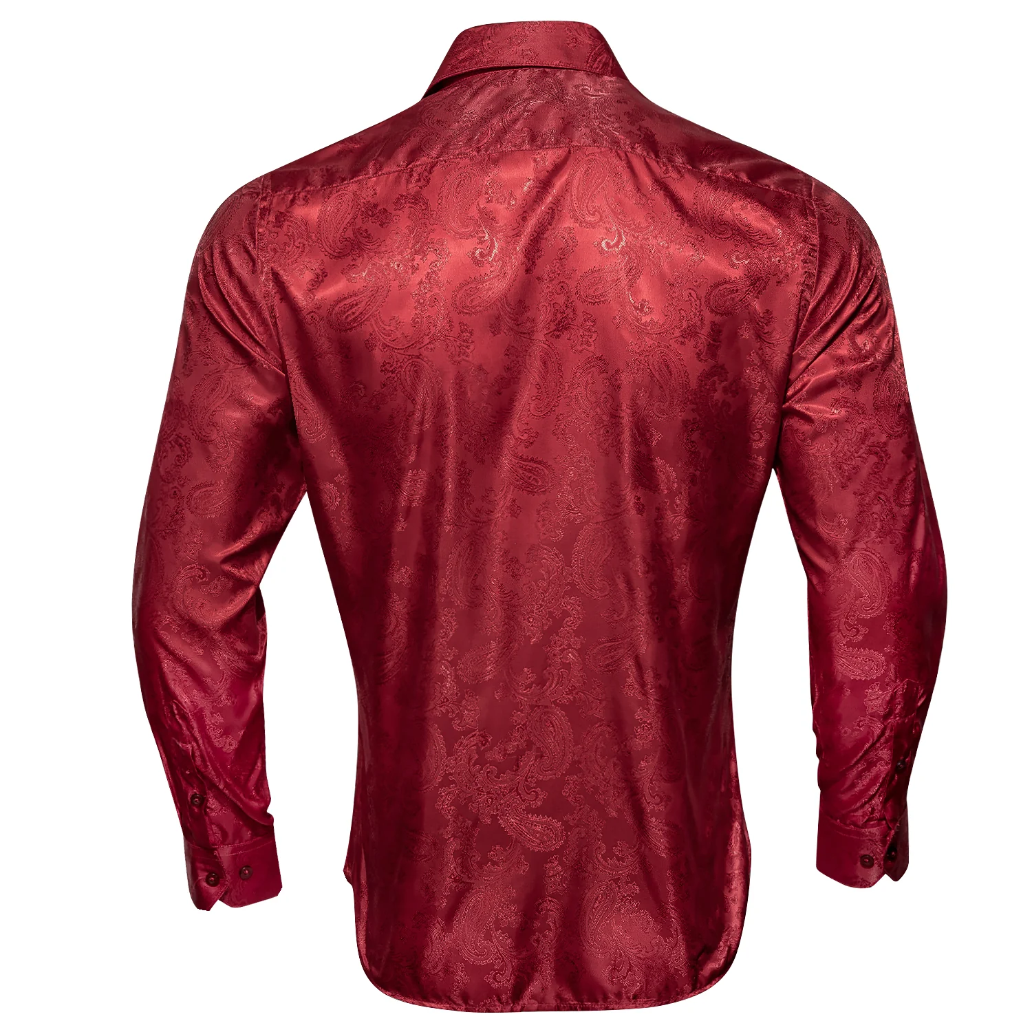 Bright Red Paisley Pattern Silk Men's Long Sleeve Shirt