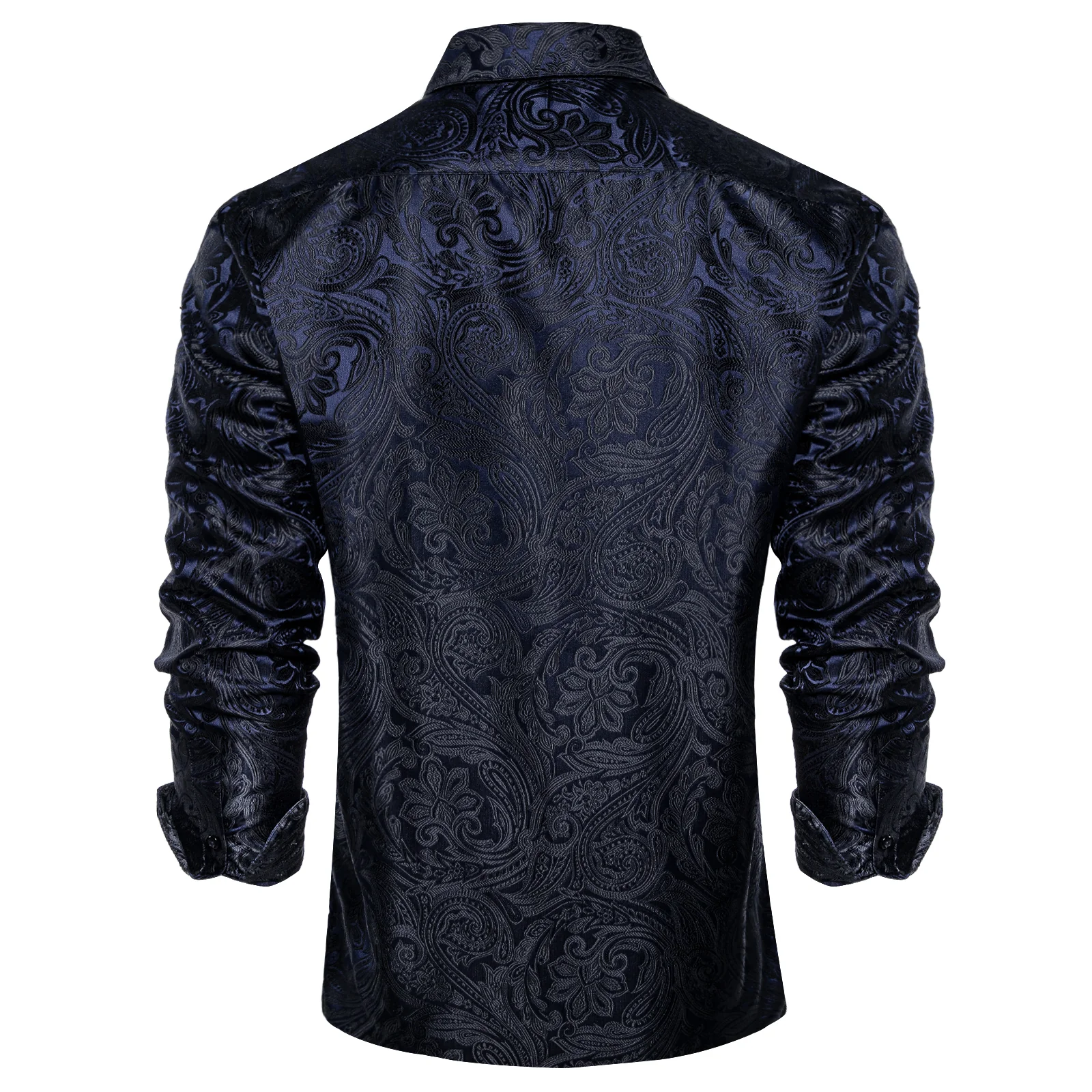 Dark Blue Paisley Silk Men's Long Sleeve Shirt