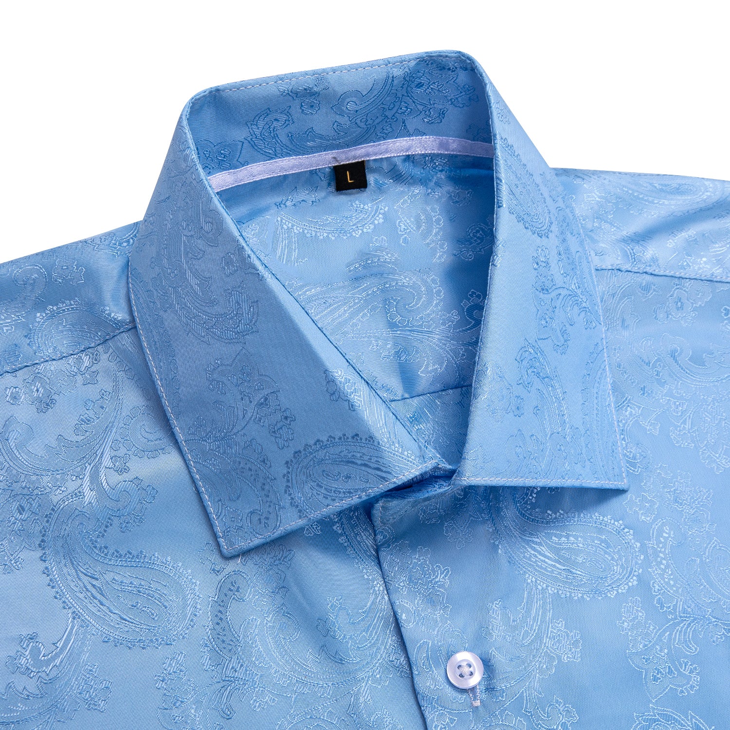 New Sky Blue Paisley Silk Men's Short Sleeve Shirt