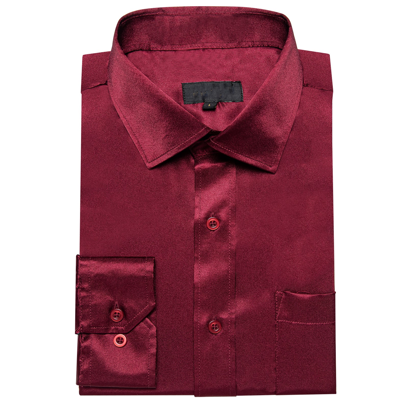 Burgundy Solid Satin Silk Men's Long Sleeve Business Shirt